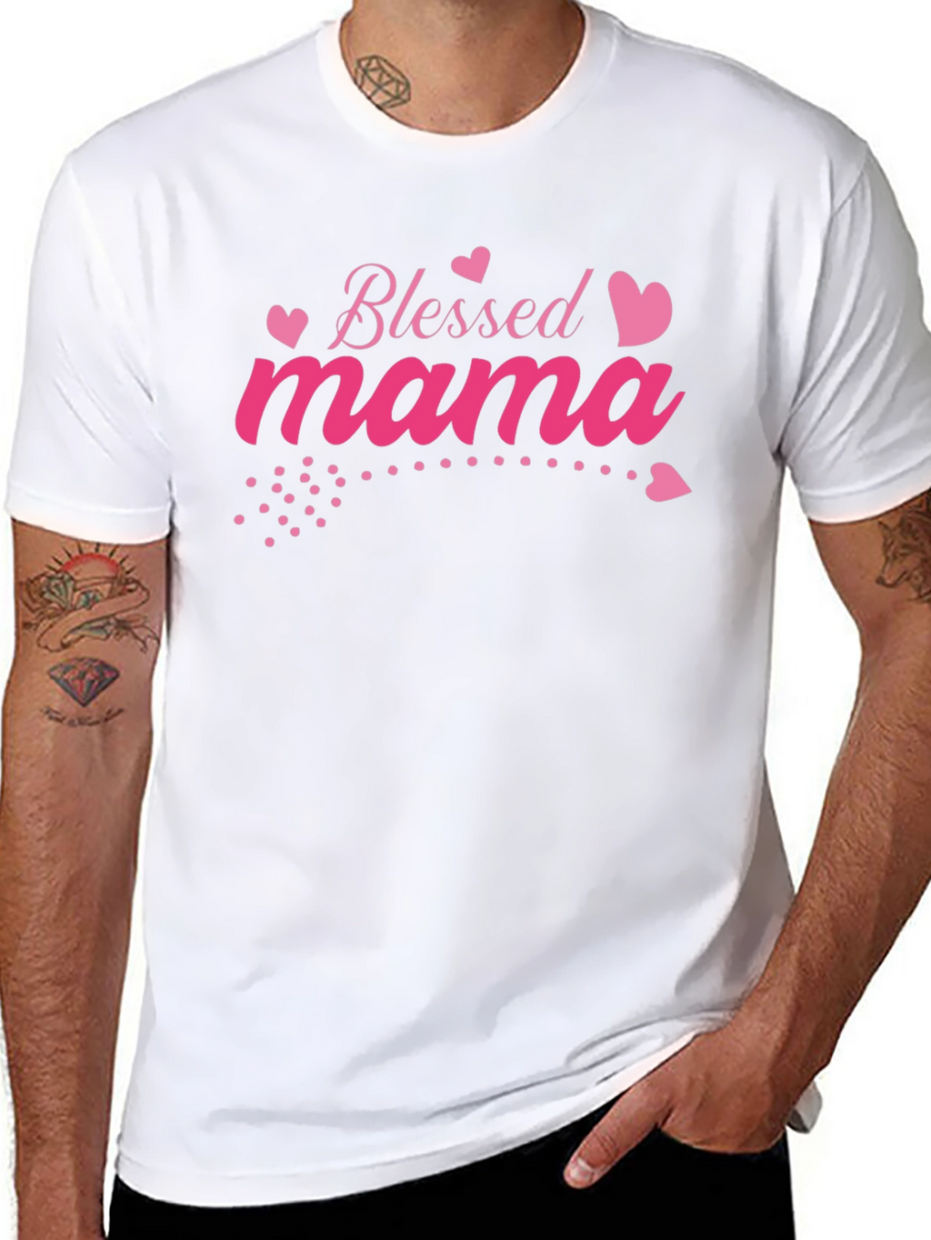 Blessed Mama Pink Heart Graphic Black T-Shirt