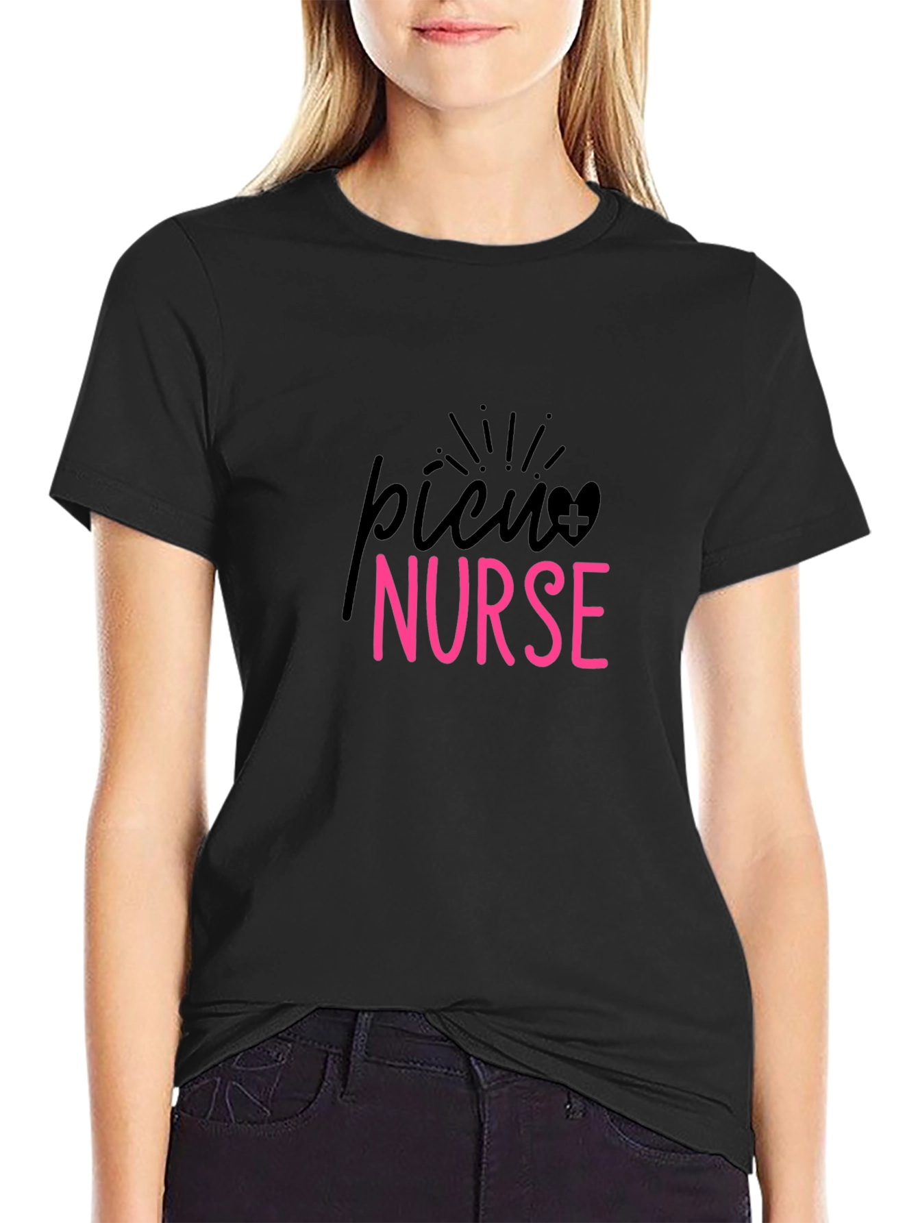 PICU Nurse T-Shirt - Black Cotton Tee