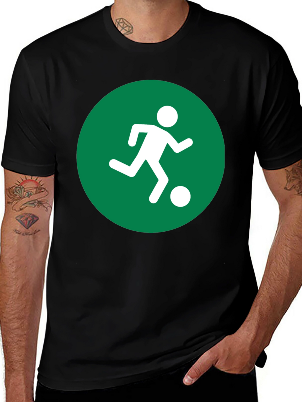 Soccer Player Graphic Tee - Black Cotton Shirt