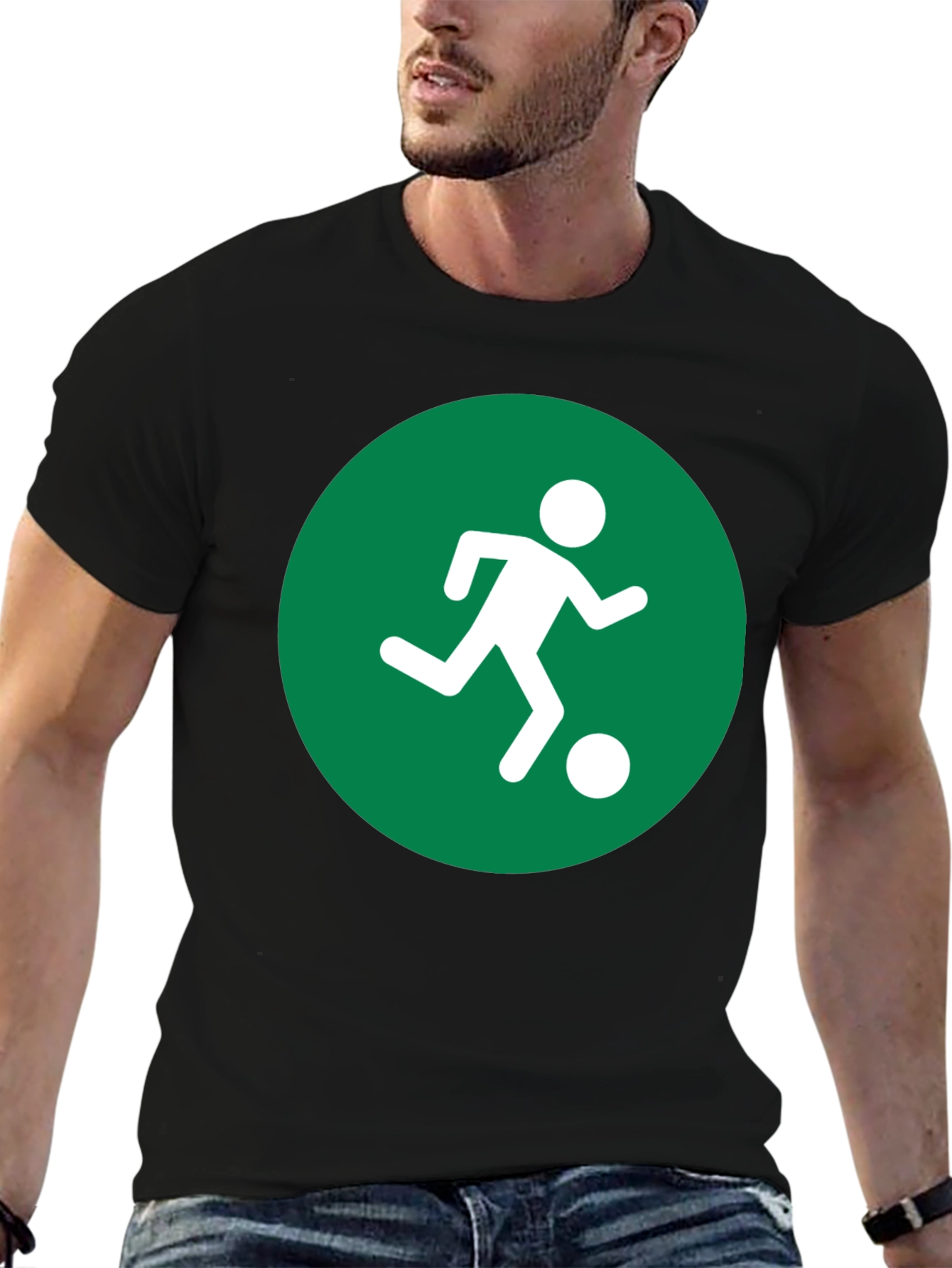 Soccer Player Graphic Tee - Black Cotton Shirt