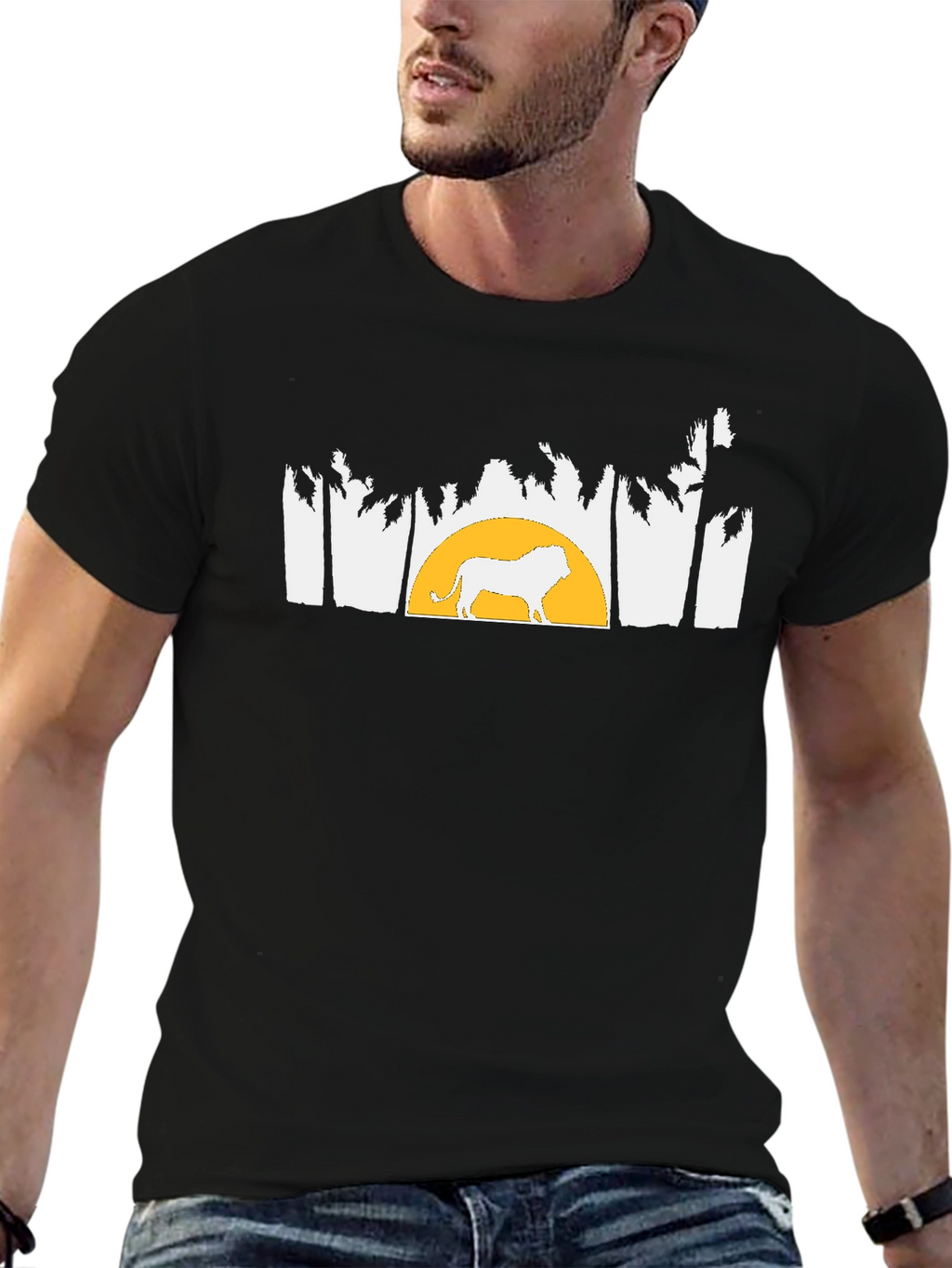 Lion & Sunset Graphic Tee - Black
