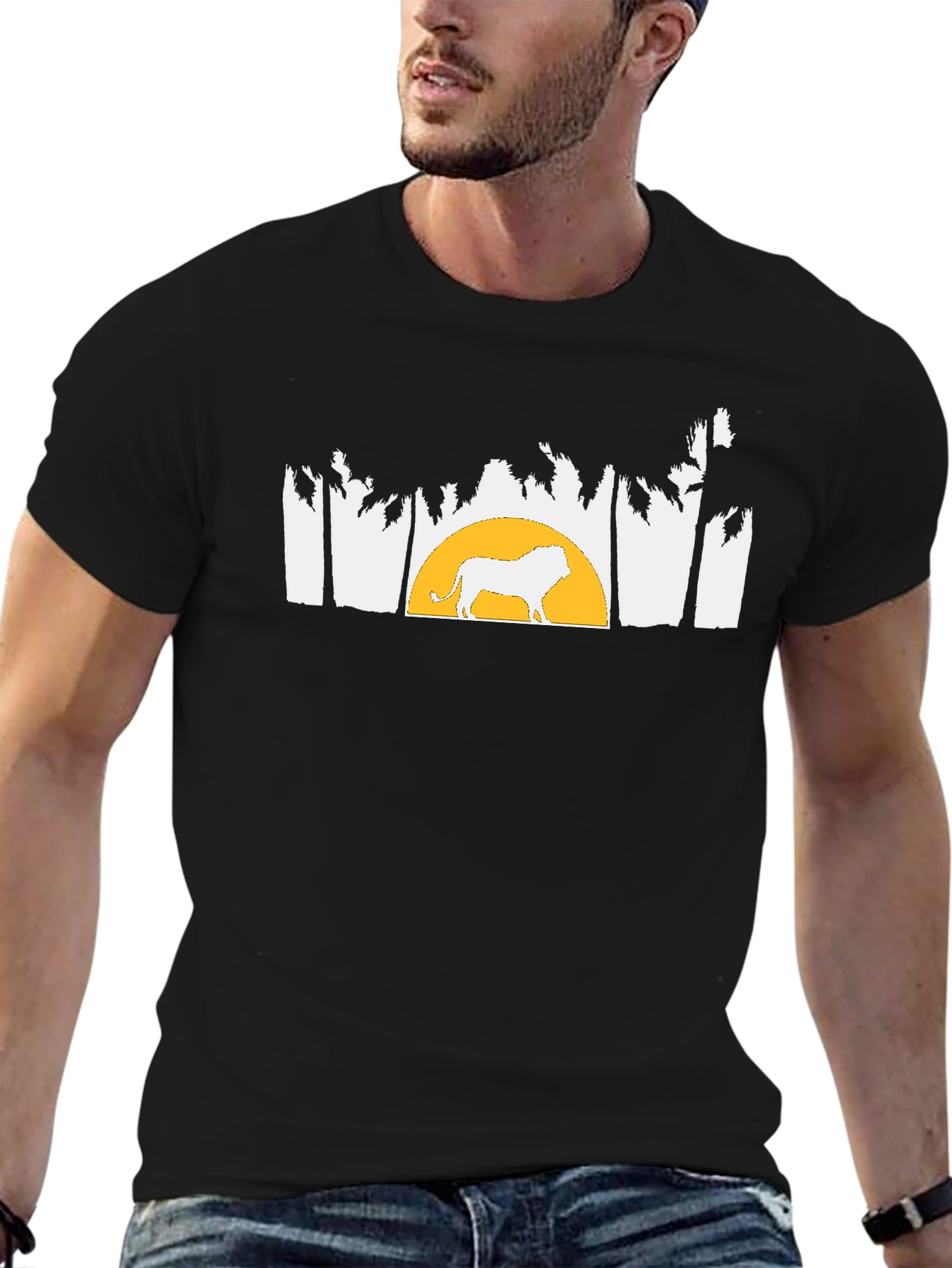 Lion & Sunset Graphic Tee - Black