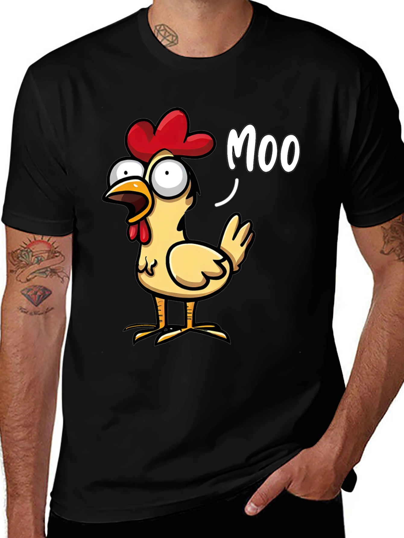 Funny Chicken Moo T-Shirt - Novelty Humor Tee