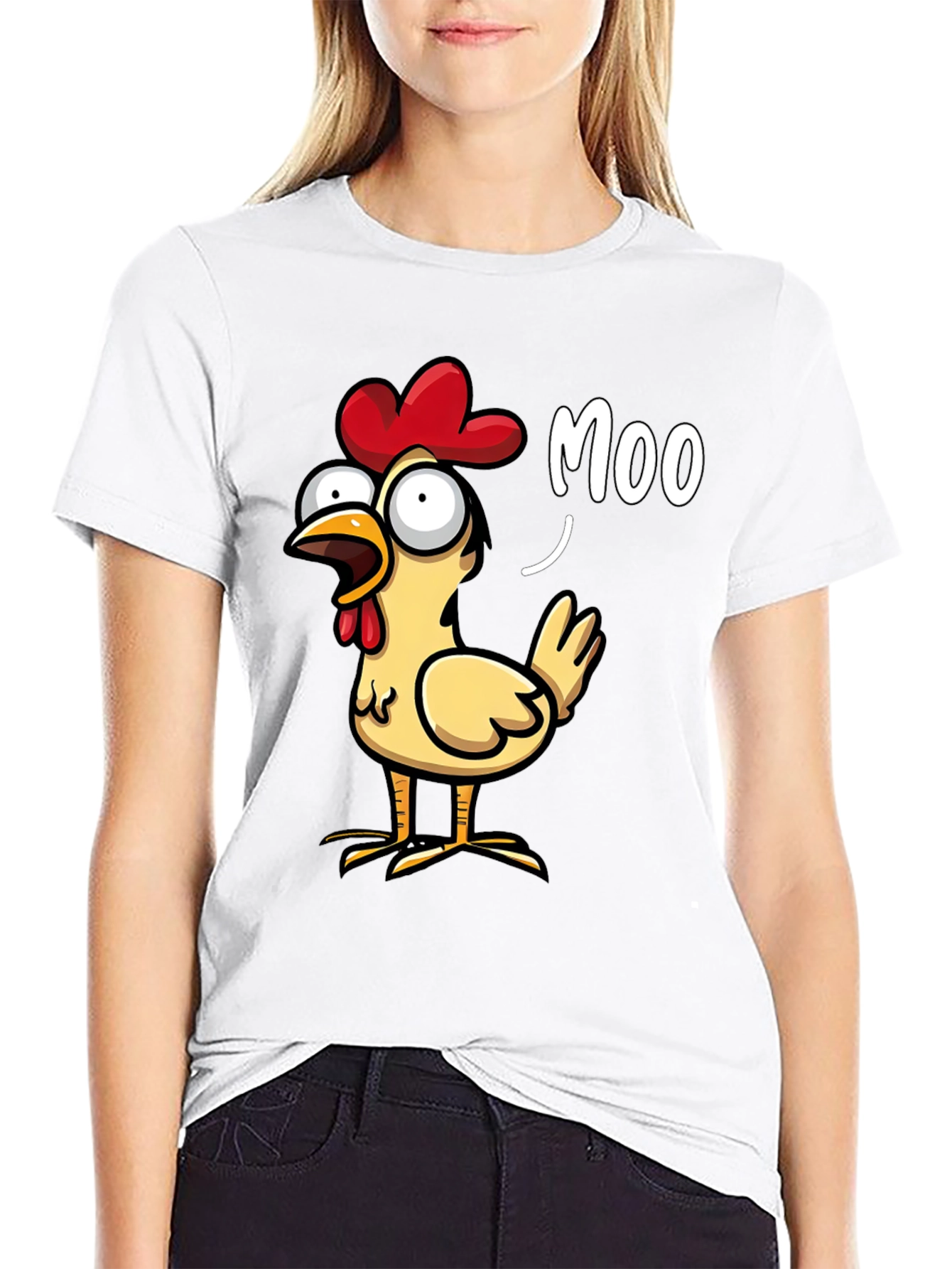 Funny Chicken Moo T-Shirt - Novelty Humor Tee