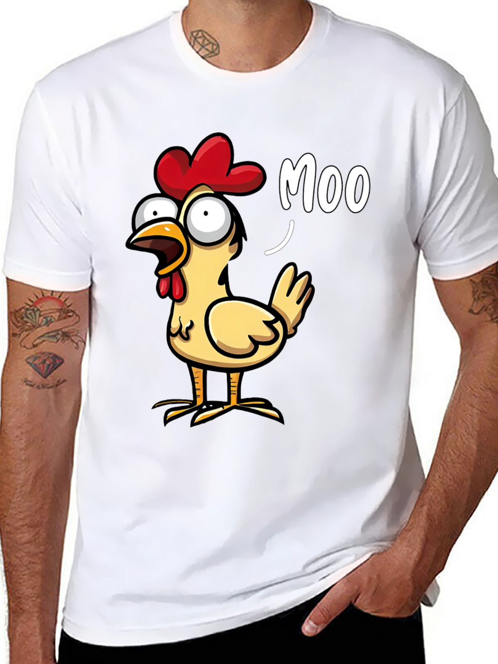 Funny Chicken Moo T-Shirt - Novelty Humor Tee