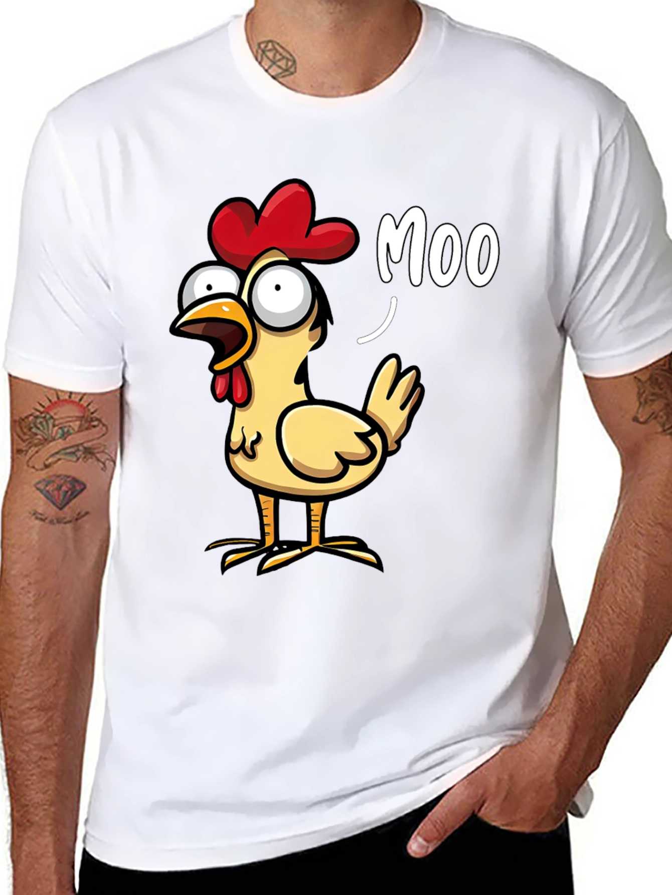 Funny Chicken Moo T-Shirt - Novelty Humor Tee