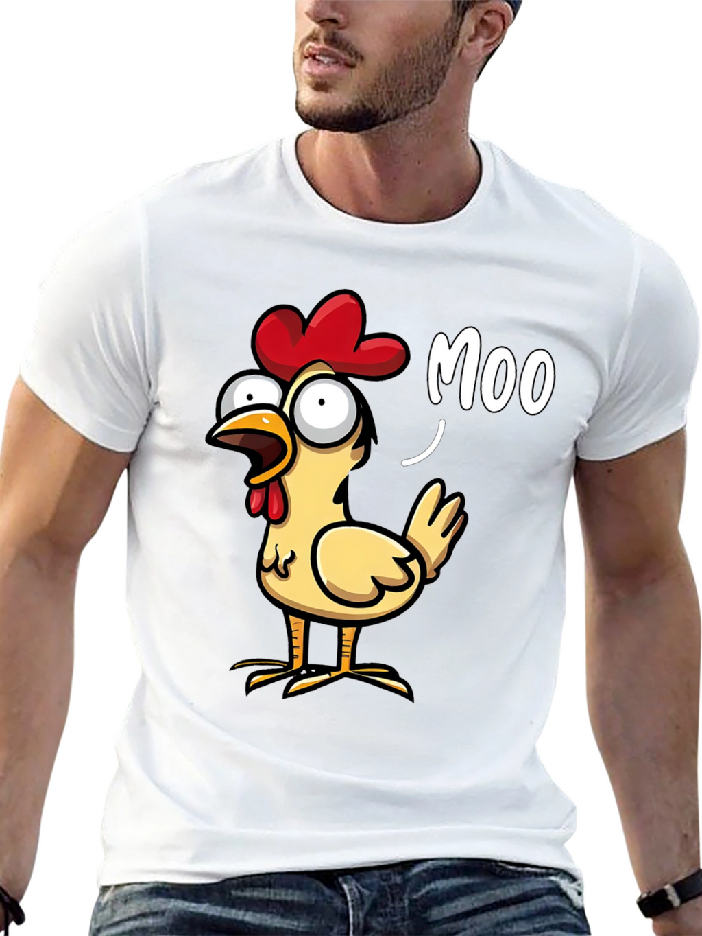 Funny Chicken Moo T-Shirt - Novelty Humor Tee