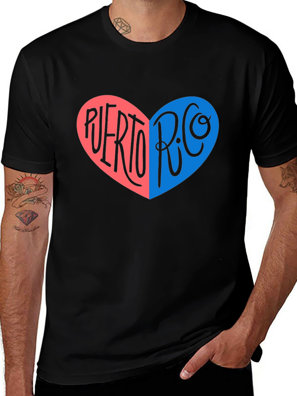 Puerto Rico Heart Graphic T-Shirt - Black