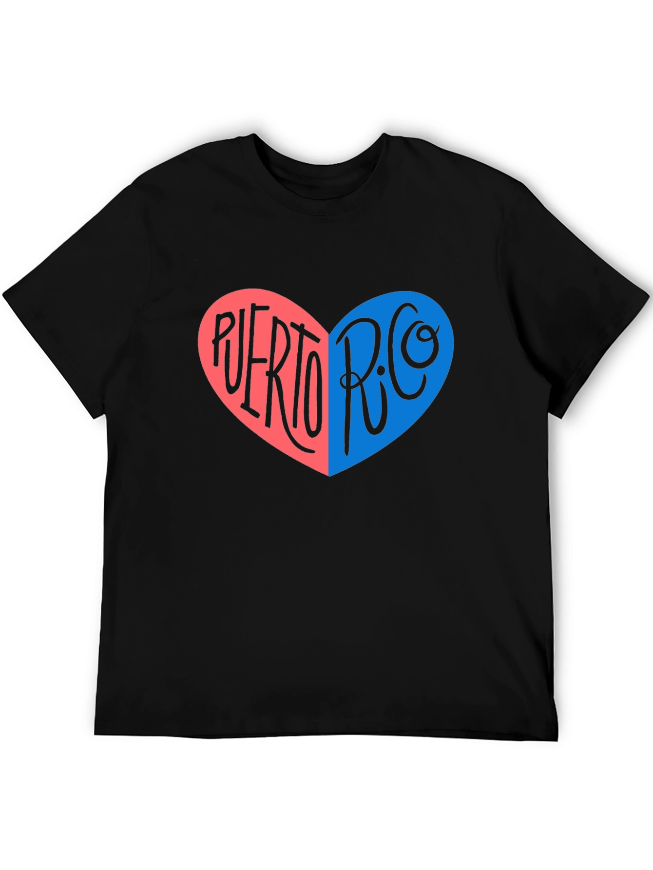 Puerto Rico Heart Graphic T-Shirt - Black