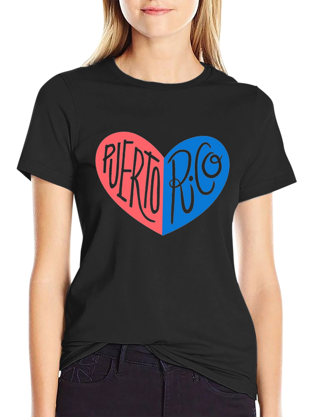 Puerto Rico Heart Graphic T-Shirt - Black