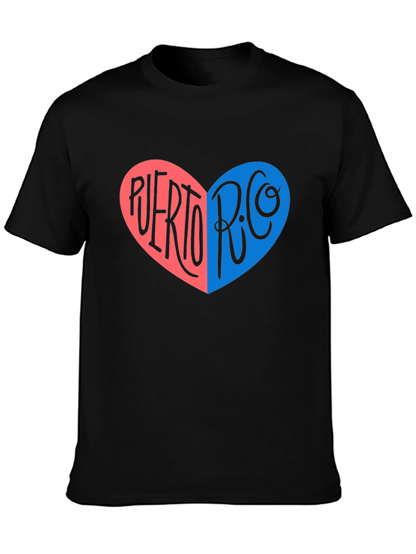 Puerto Rico Heart Graphic T-Shirt - Black
