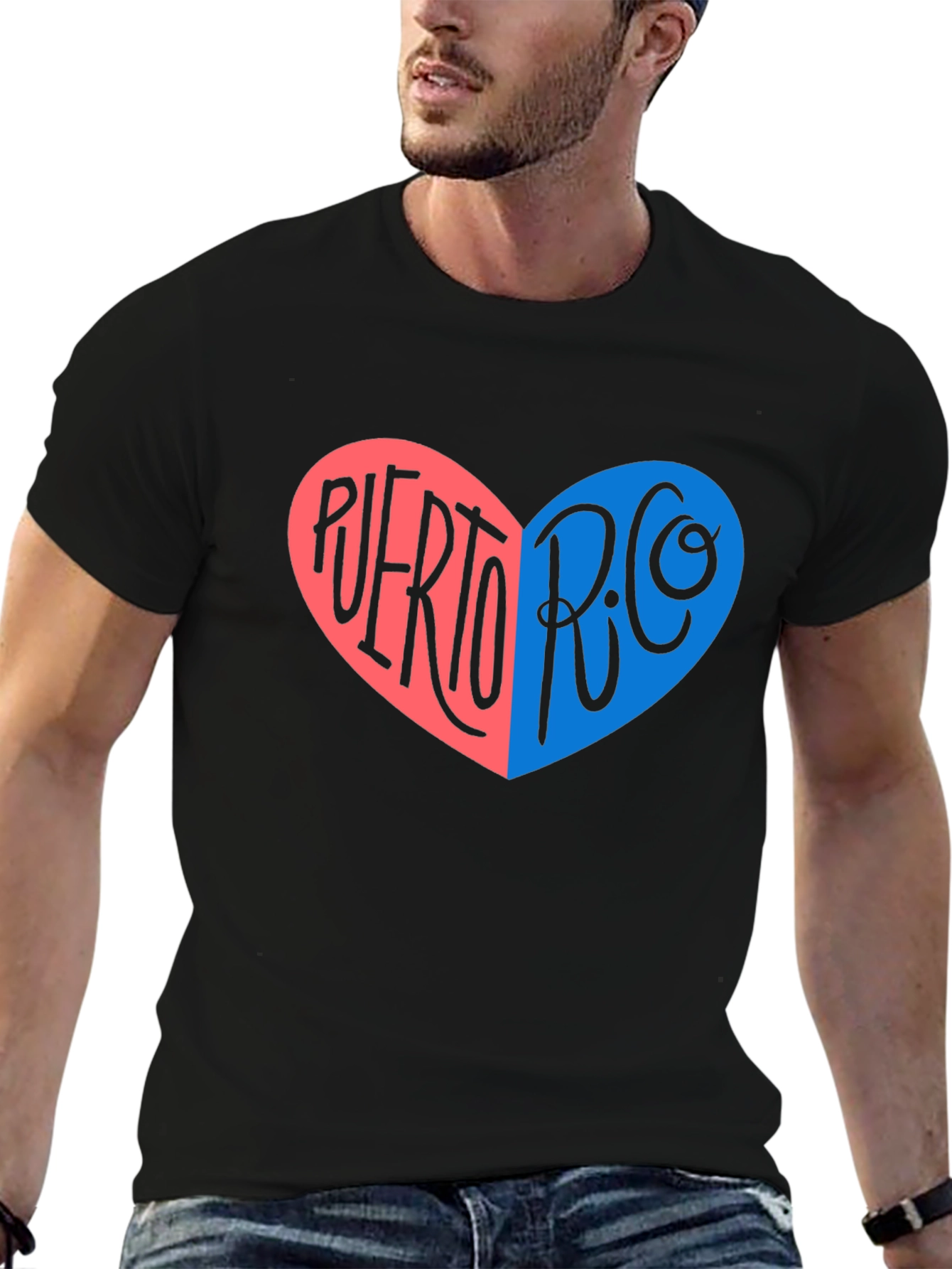Puerto Rico Heart Graphic T-Shirt - Black
