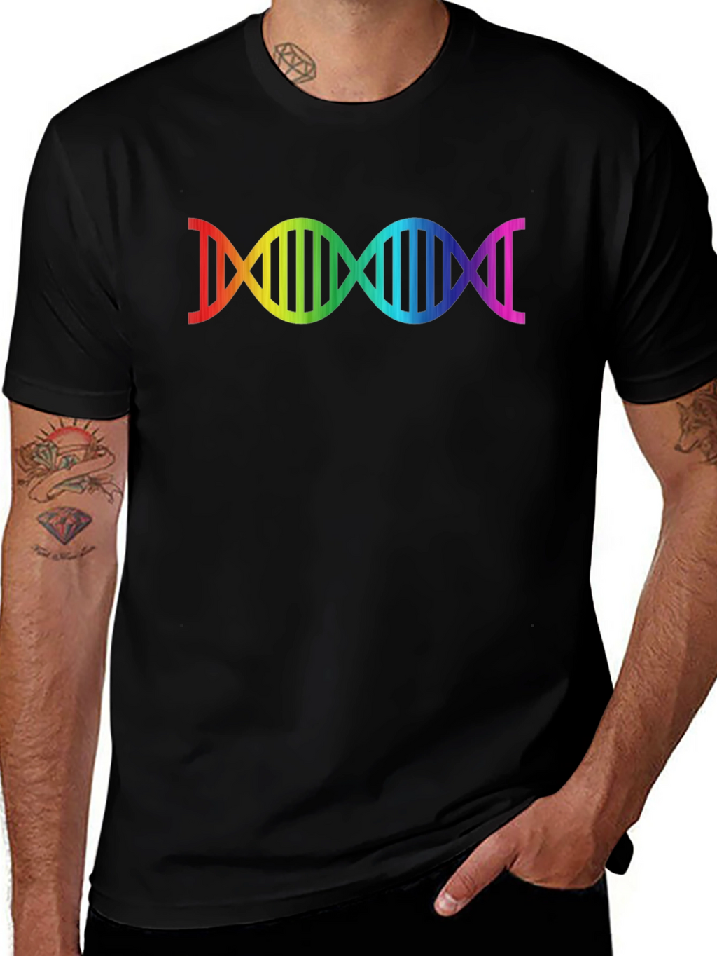 Rainbow DNA Graphic Black T-Shirt