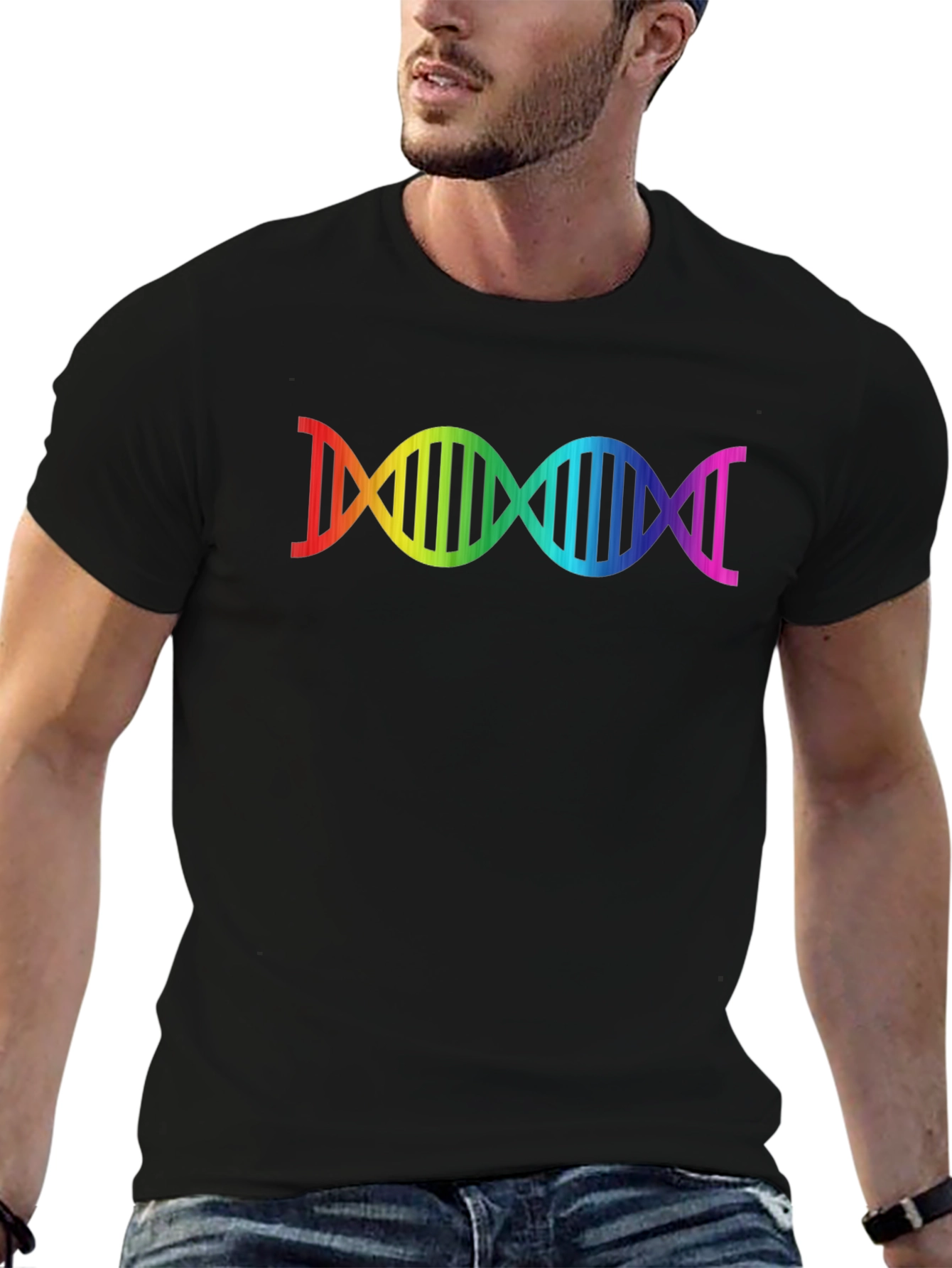 Rainbow DNA Graphic Black T-Shirt