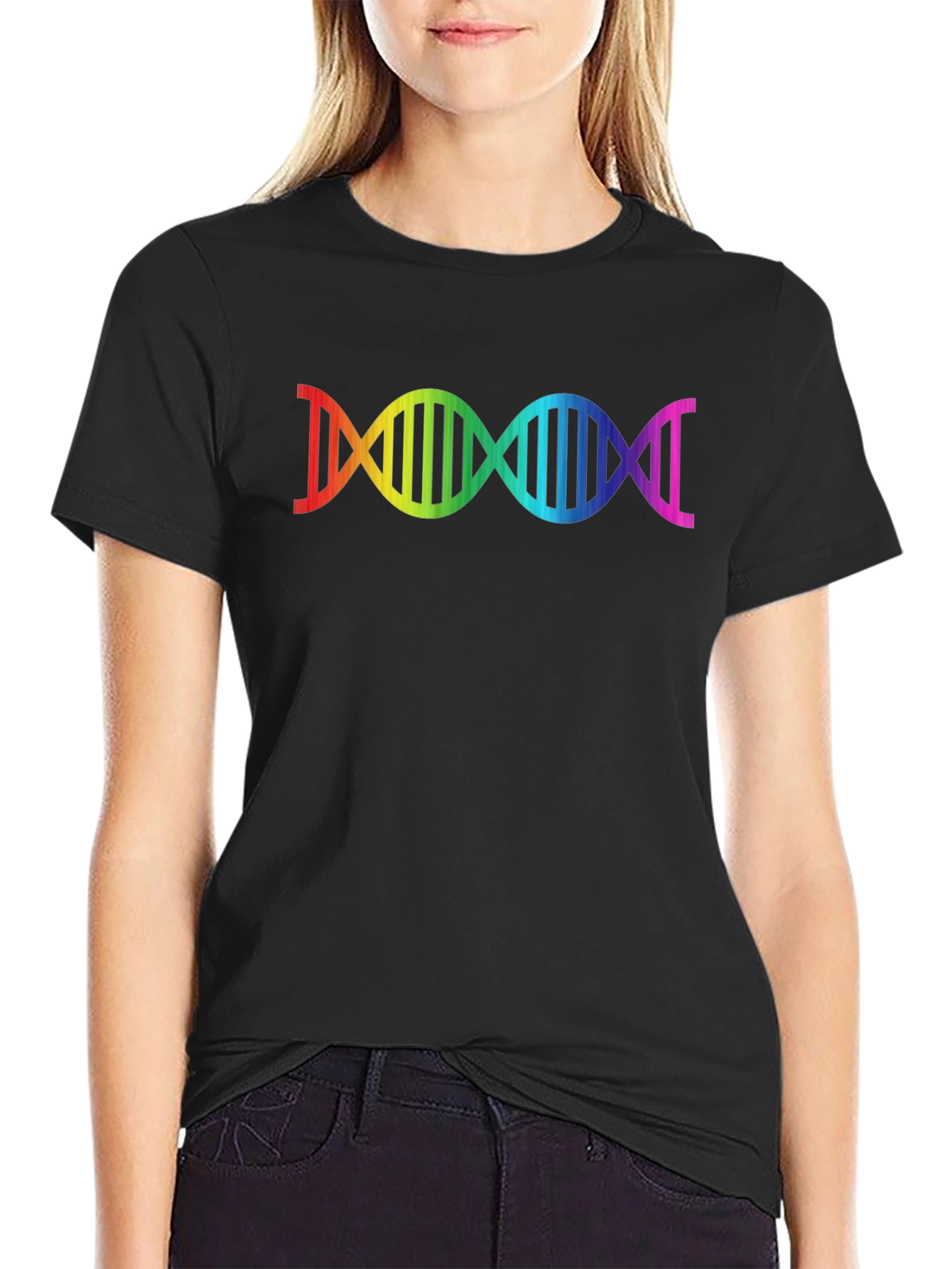 Rainbow DNA Graphic Black T-Shirt