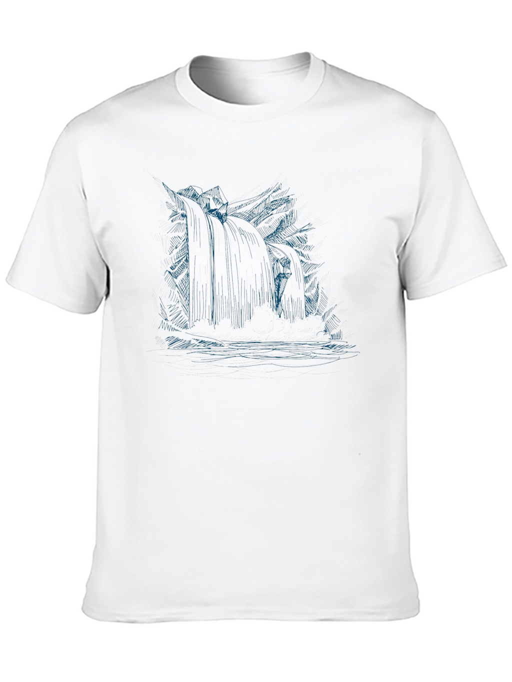 Mens Black Graphic Tee - Waterfall Design