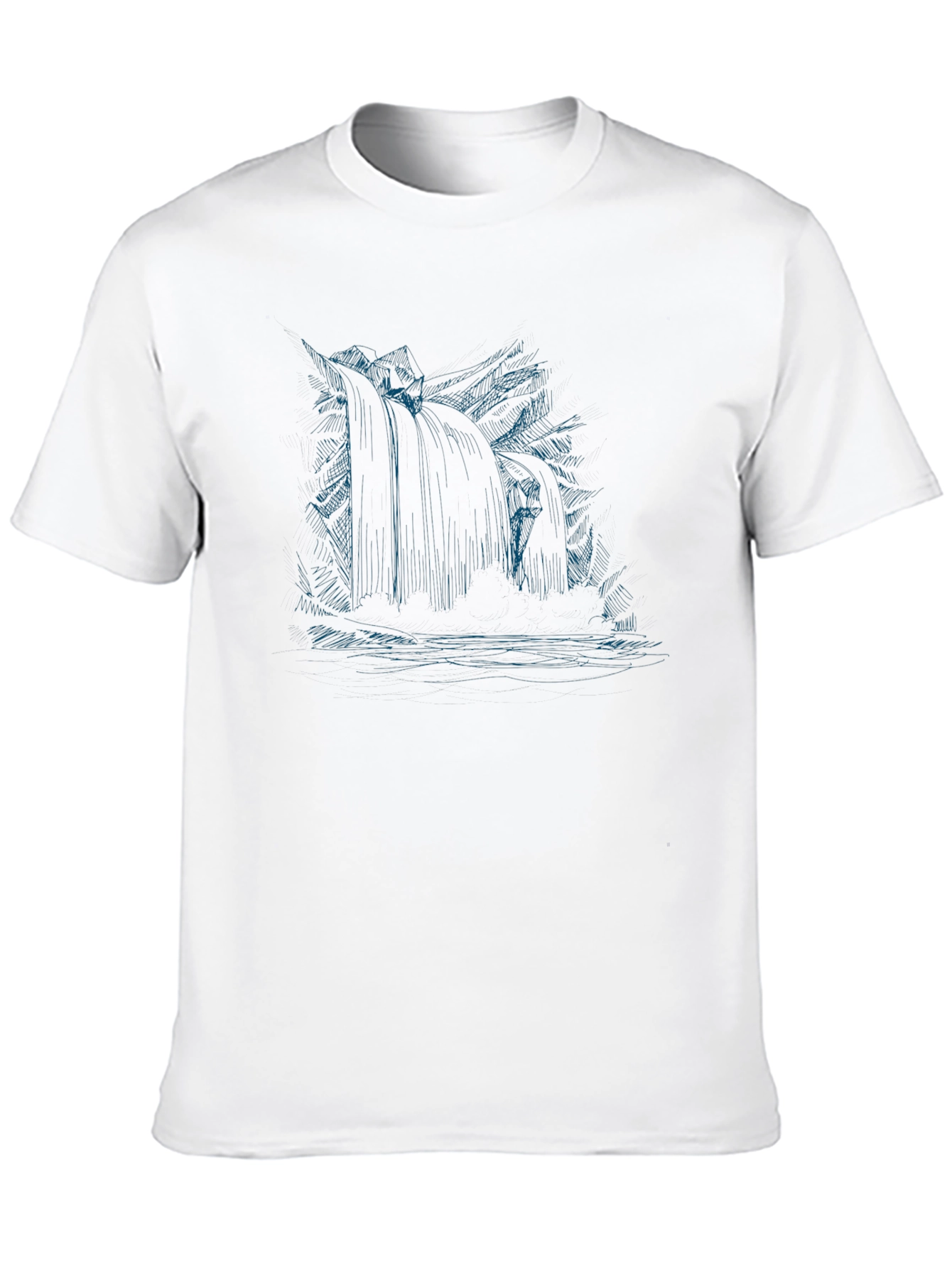 Mens Black Graphic Tee - Waterfall Design