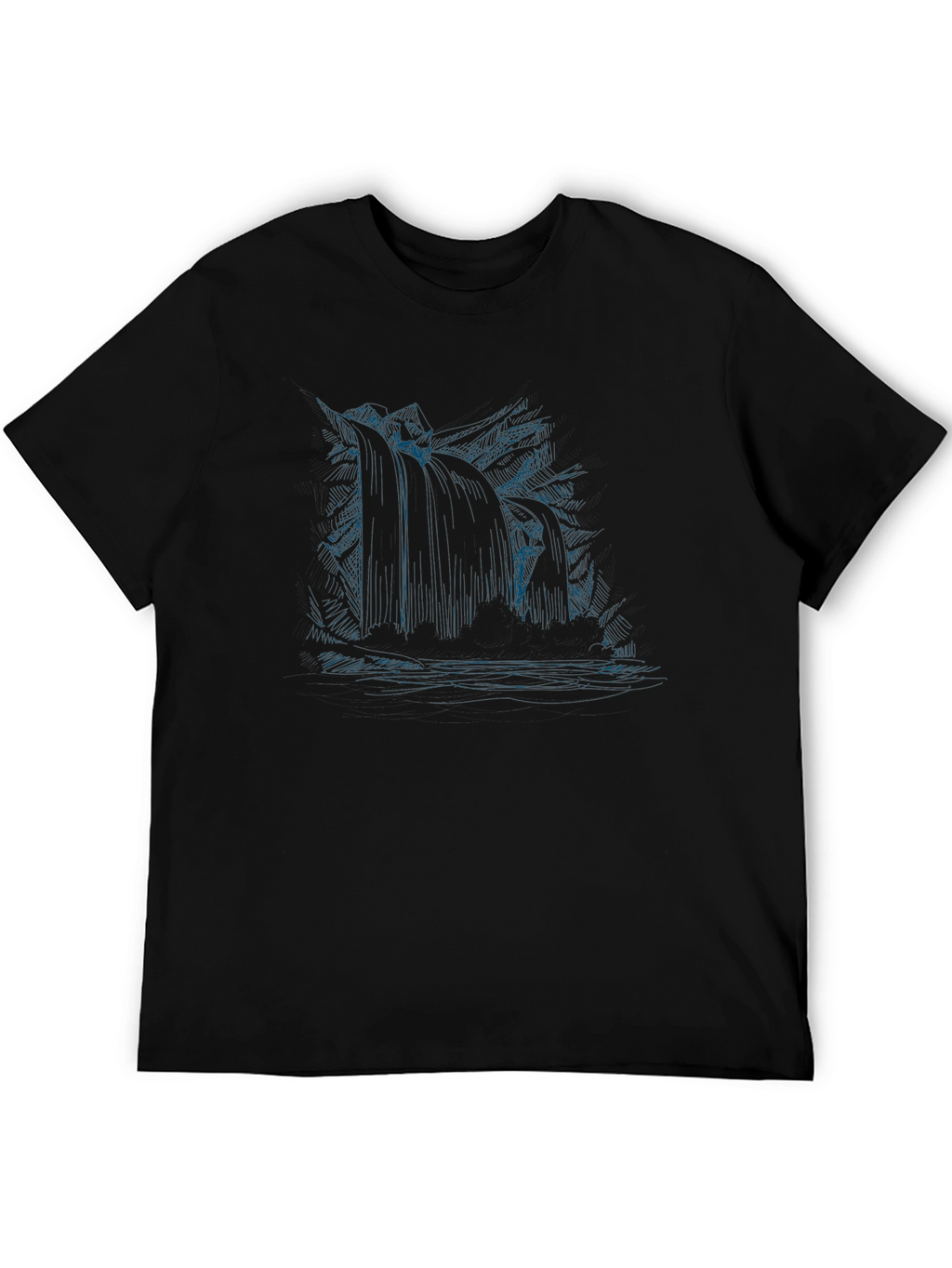 Mens Black Graphic Tee - Waterfall Design