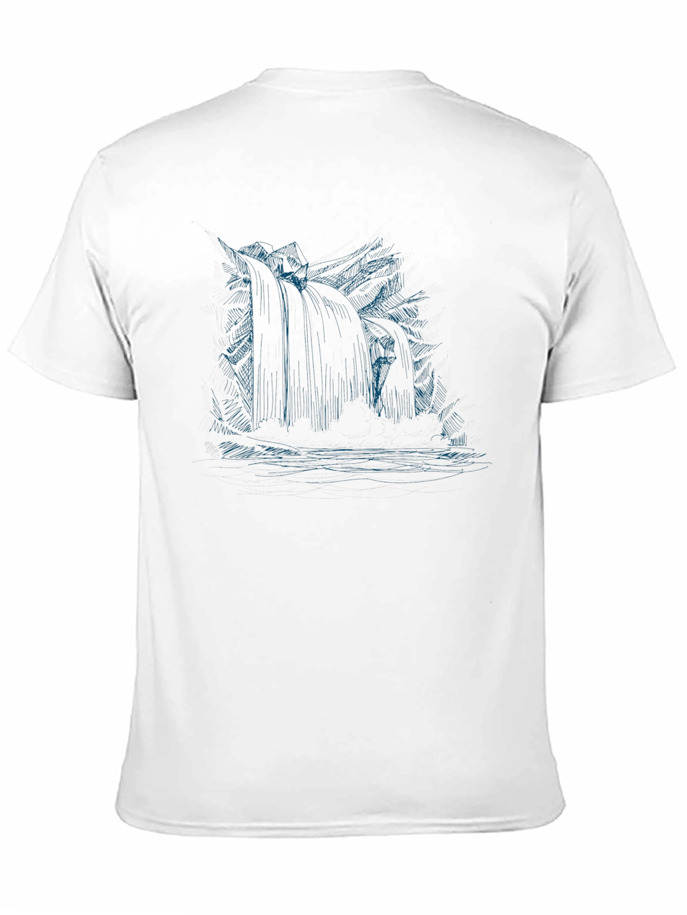 Mens Black Graphic Tee - Waterfall Design