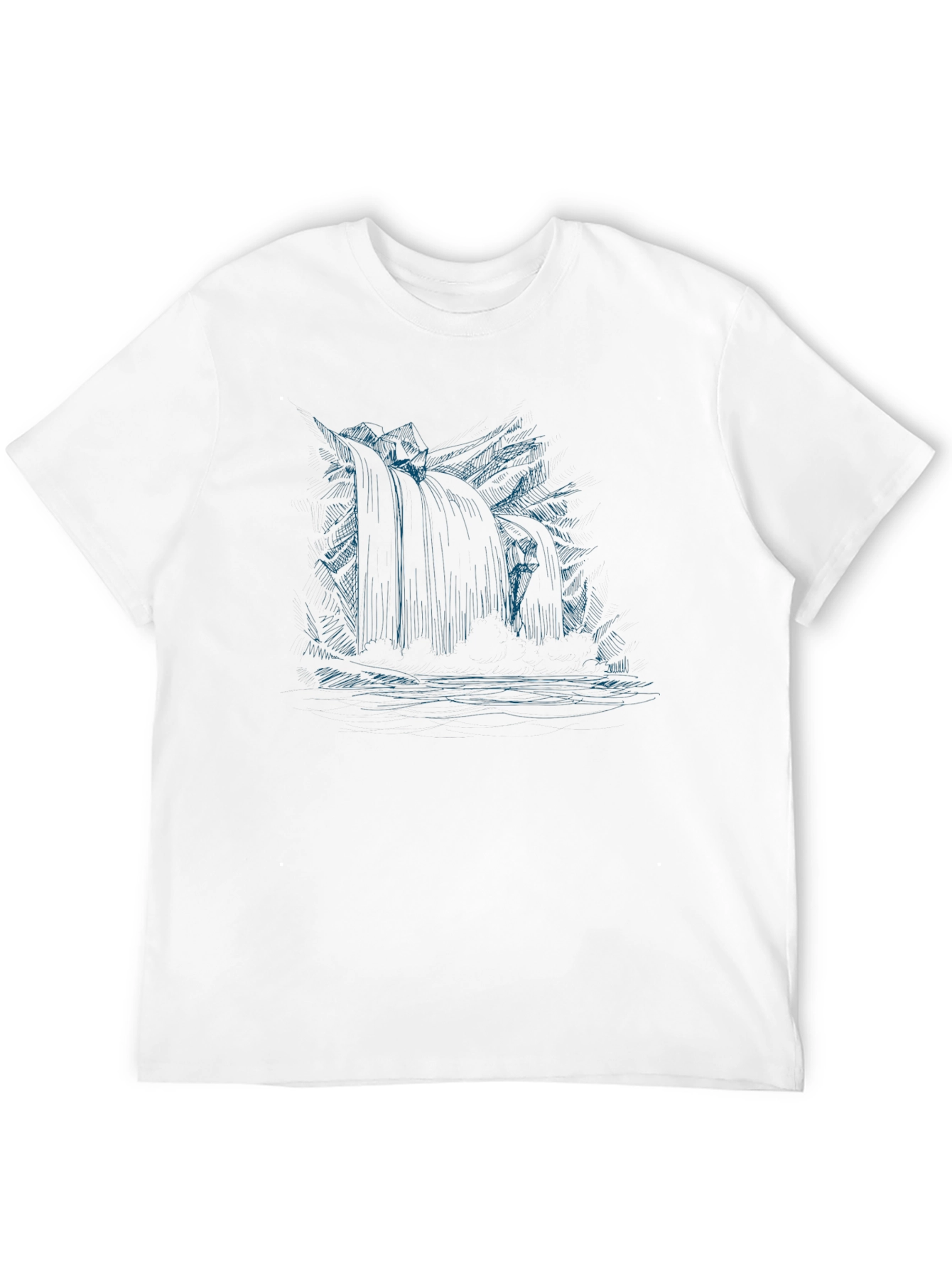 Mens Black Graphic Tee - Waterfall Design