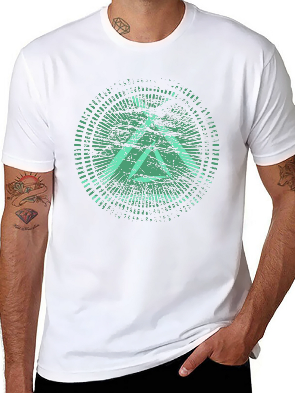 Green Graphic Print Black Crew Neck T-Shirt