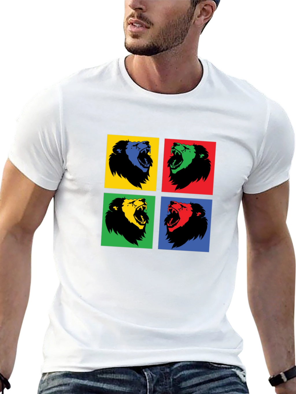 Pop Art Lion Graphic Black T-Shirt