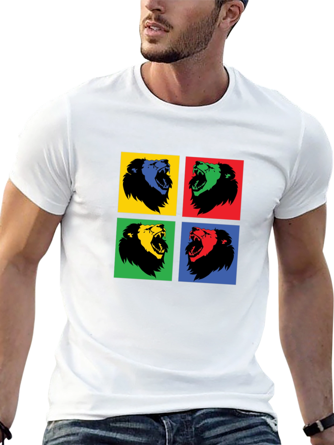 Pop Art Lion Graphic Black T-Shirt