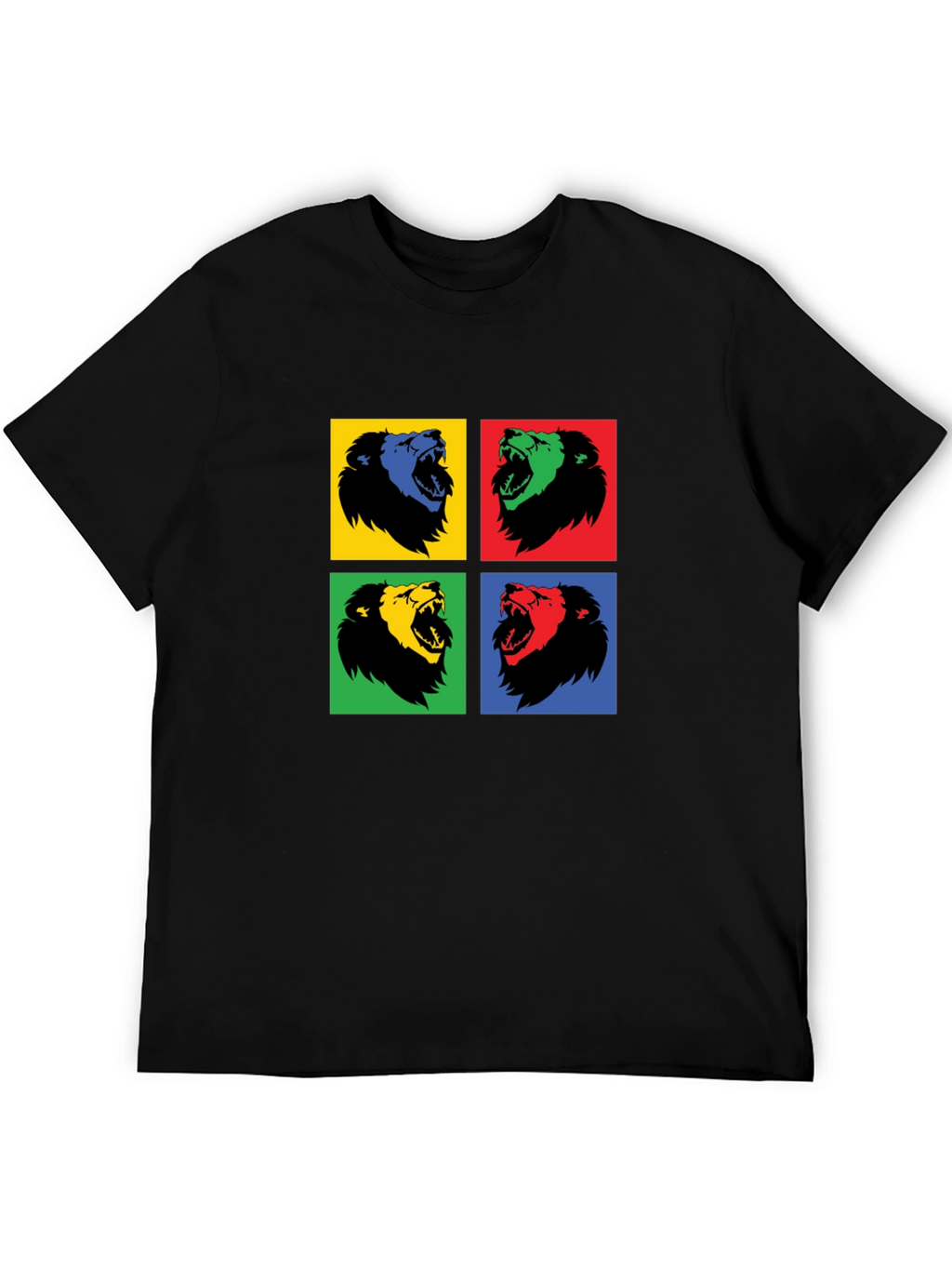 Pop Art Lion Graphic Black T-Shirt