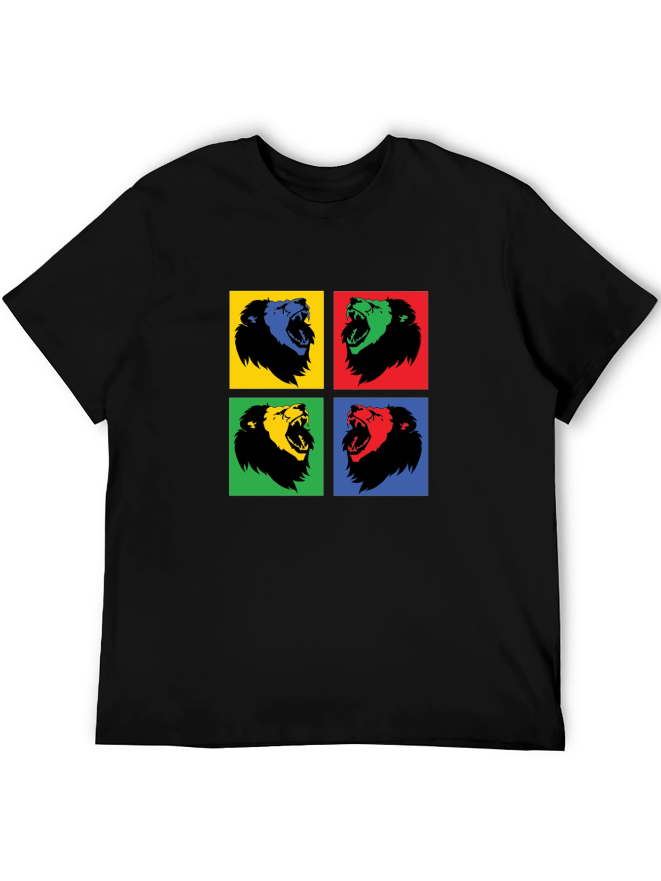 Pop Art Lion Graphic Black T-Shirt