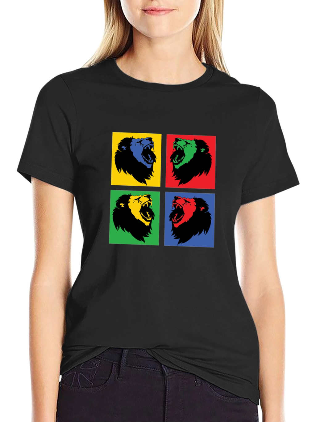 Pop Art Lion Graphic Black T-Shirt