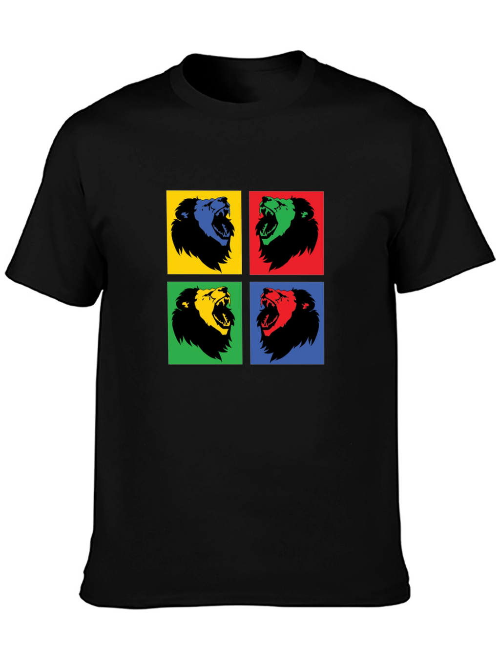 Pop Art Lion Graphic Black T-Shirt
