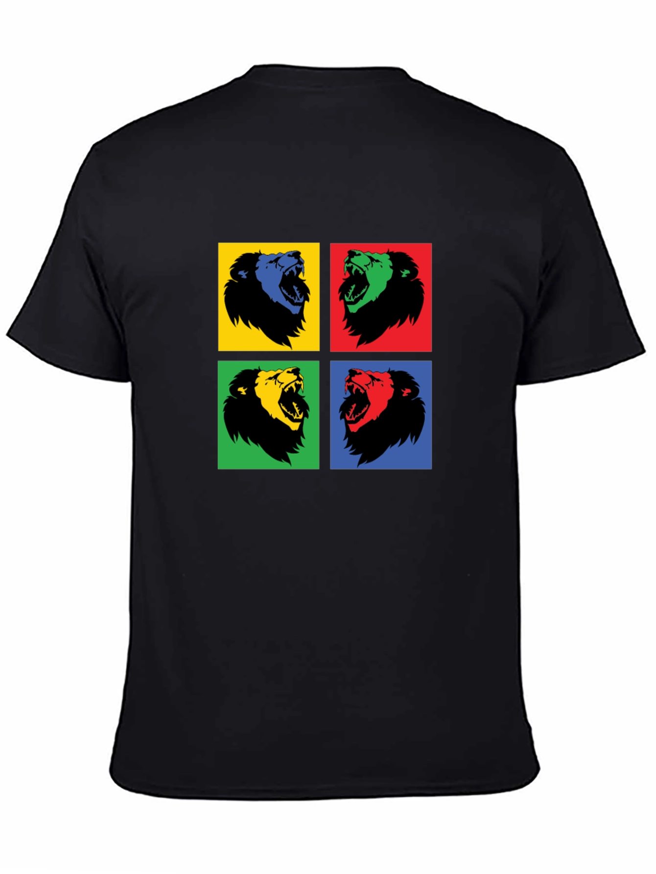 Pop Art Lion Graphic Black T-Shirt