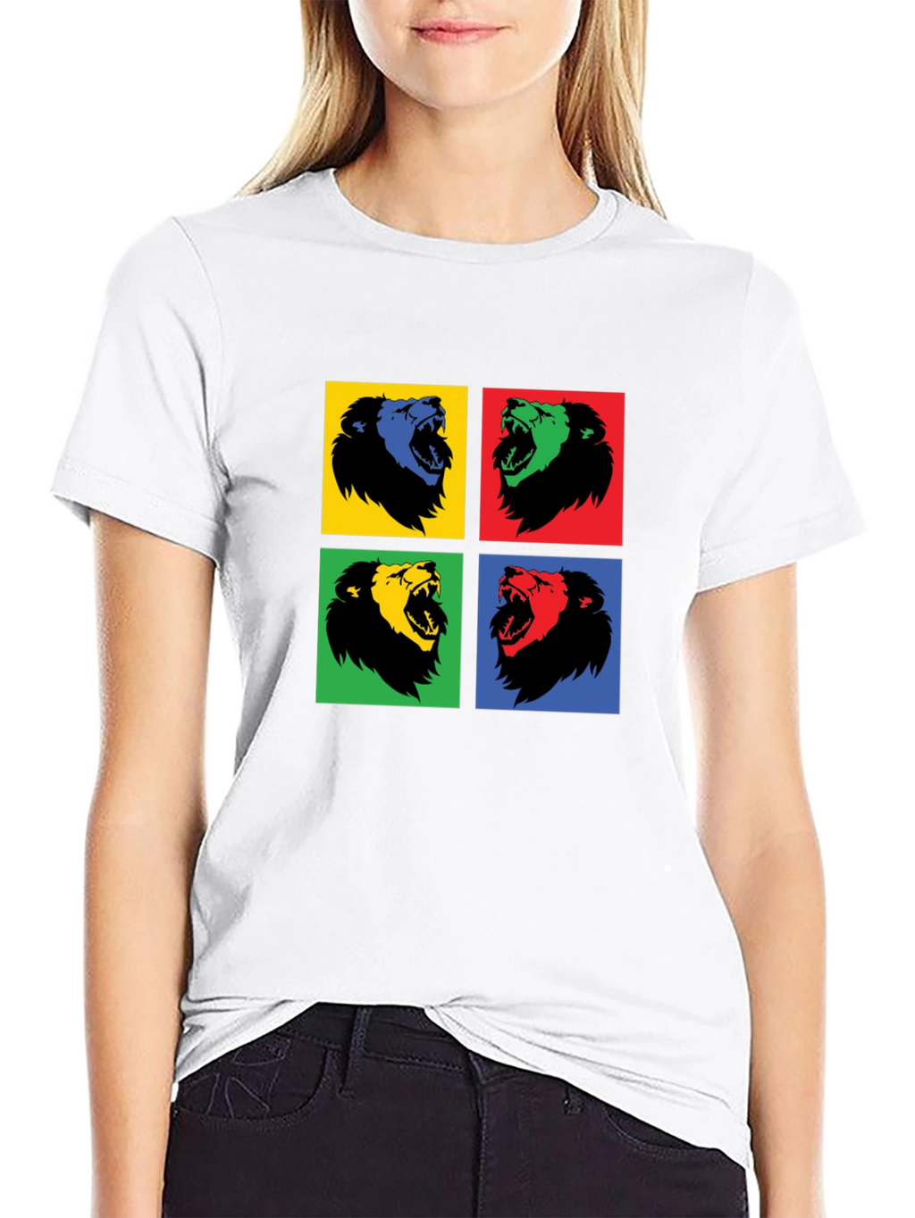 Pop Art Lion Graphic Black T-Shirt
