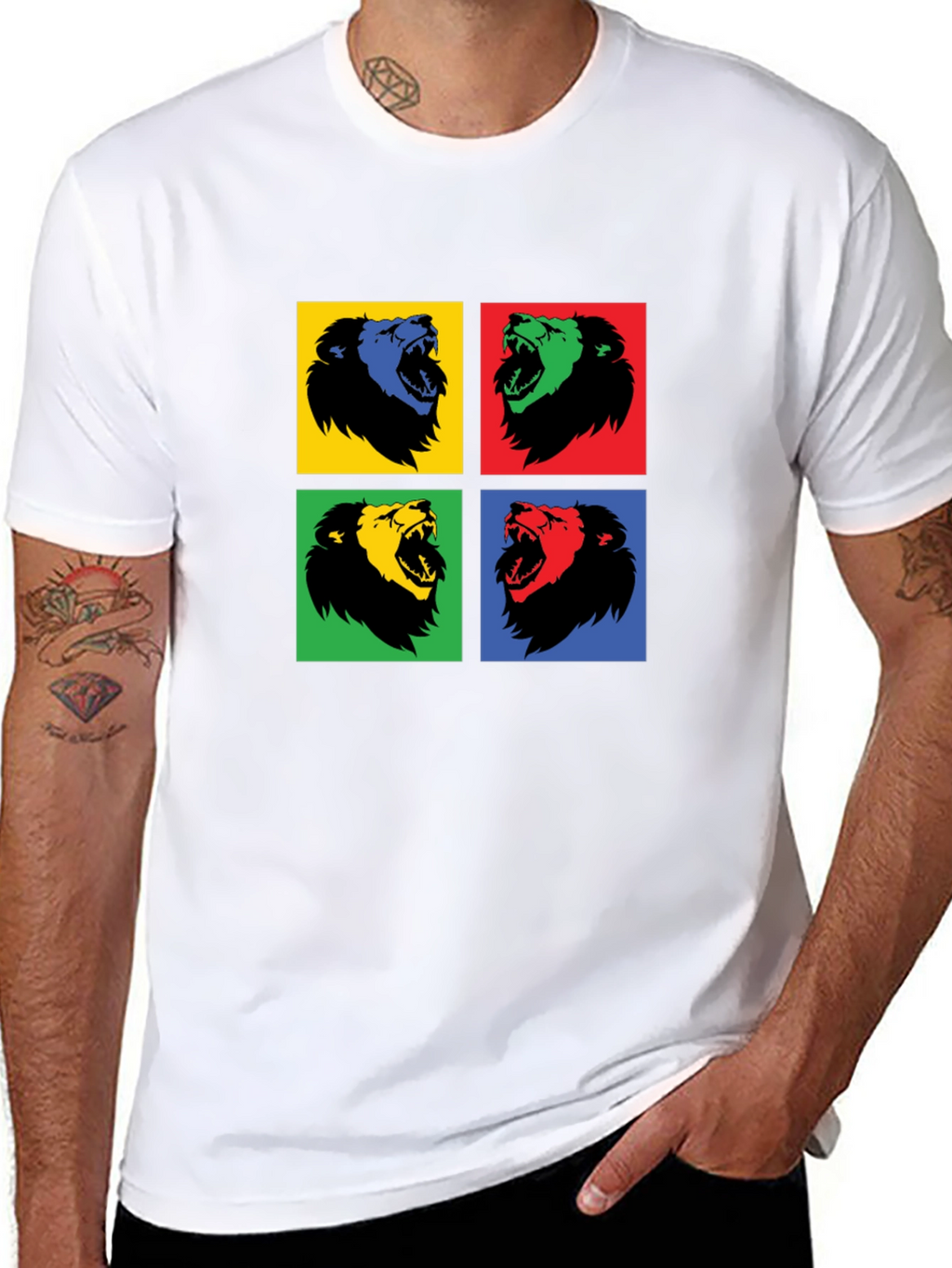 Pop Art Lion Graphic Black T-Shirt