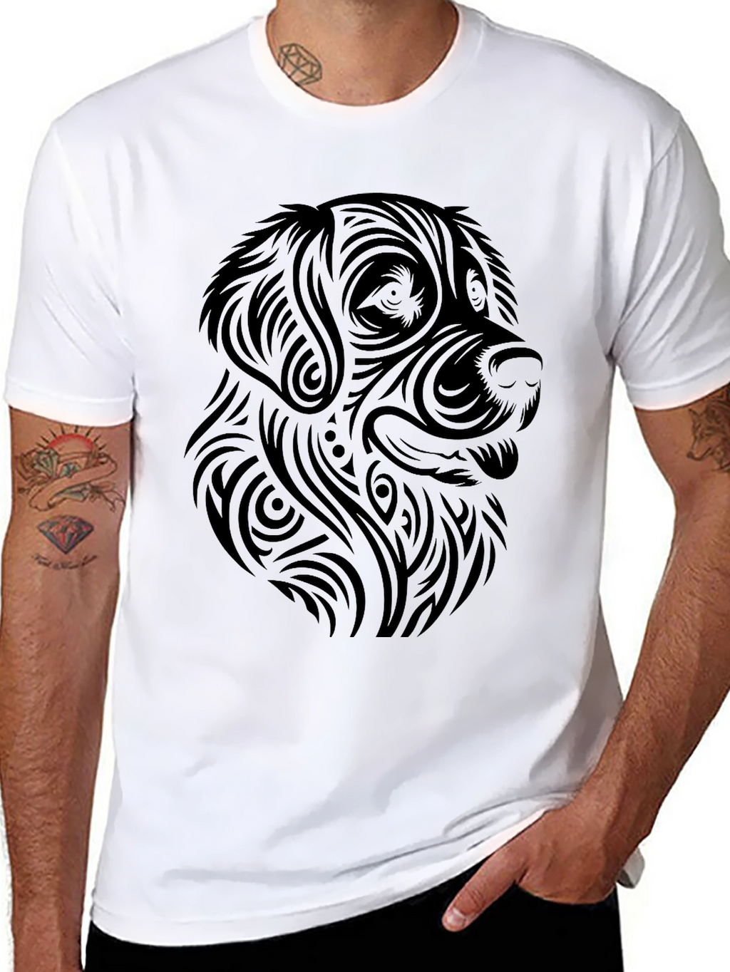 Tribal Dog Graphic Tee - Modern Canine Style