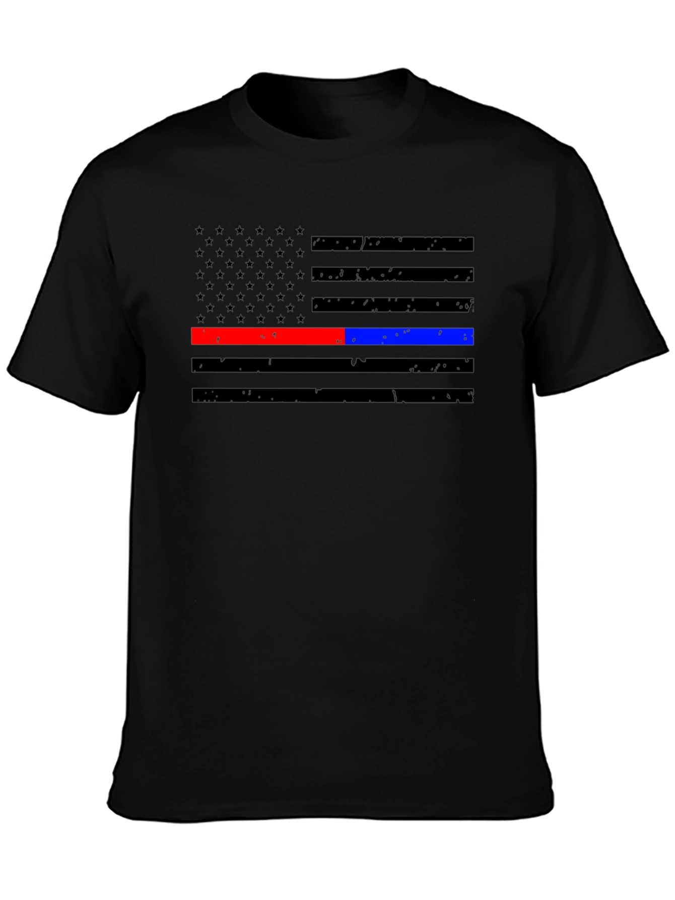 Thin Blue & Red Line American Flag Distressed T-Shirt