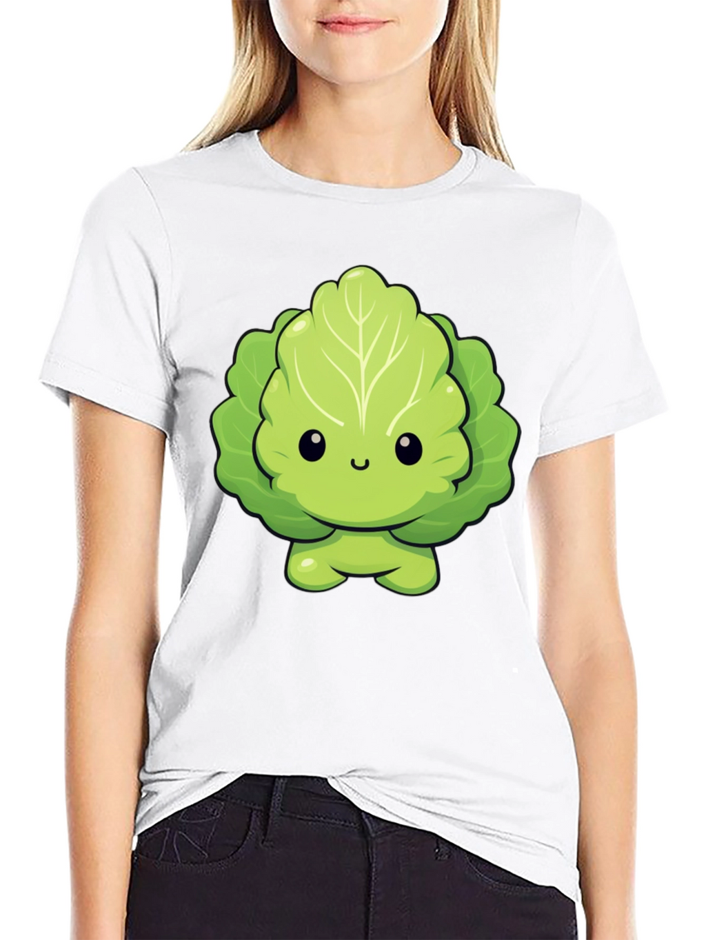 Cute Lettuce Cartoon Graphic T-Shirt