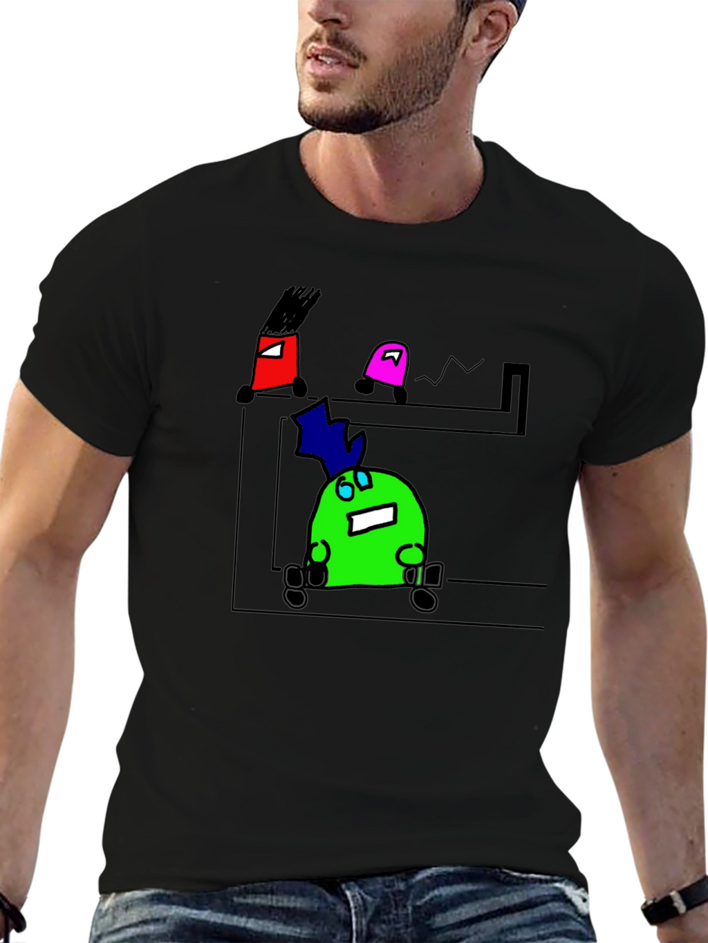 Cartoon Character Graphic Black T-Shirt