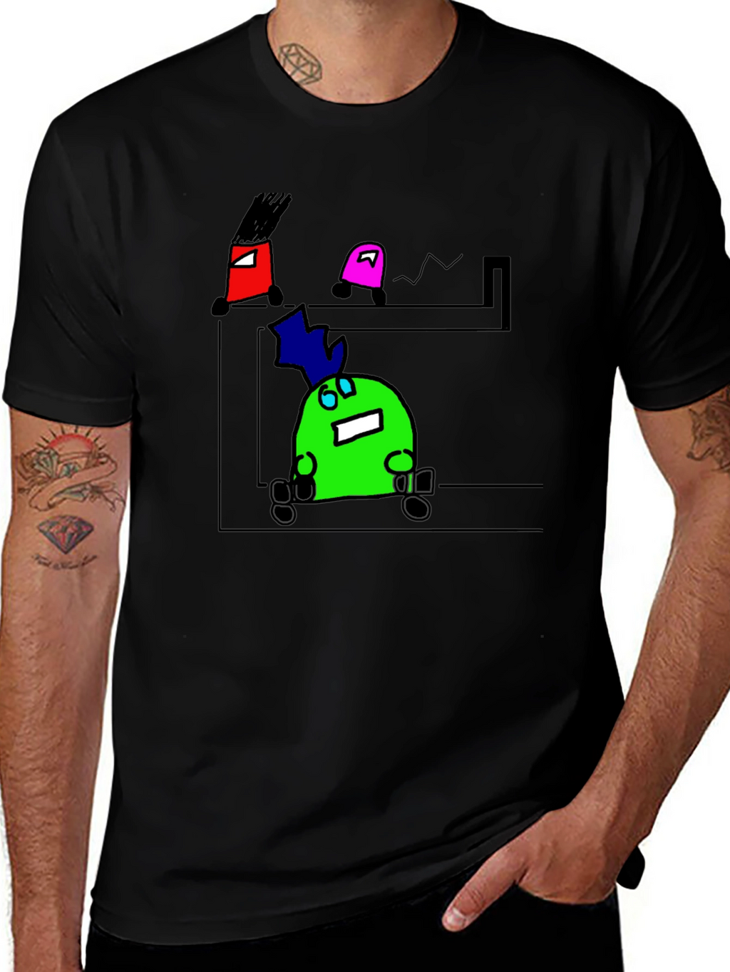 Cartoon Character Graphic Black T-Shirt