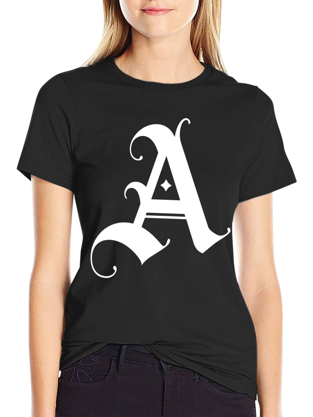 Letter A Gothic Style Black T-Shirt