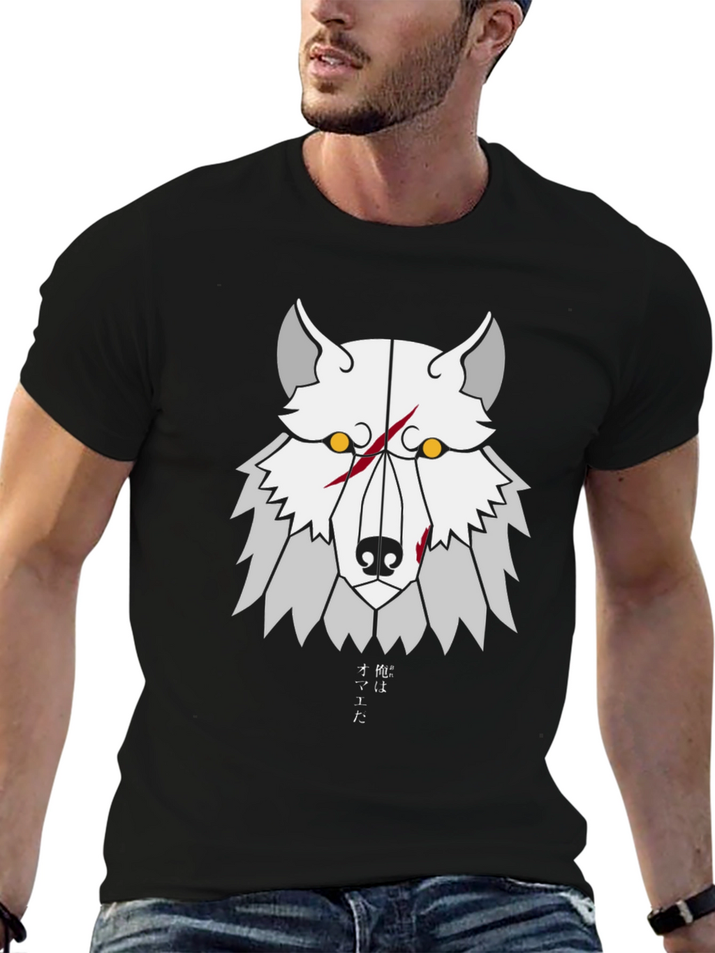 Geometric Wolf Graphic Tee - Anime Style