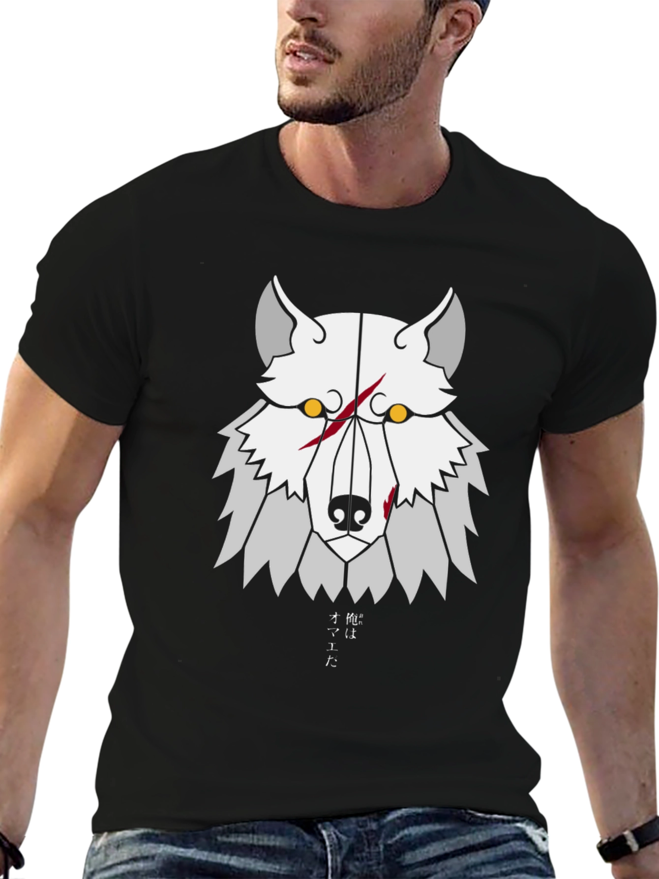 Geometric Wolf Graphic Tee - Anime Style