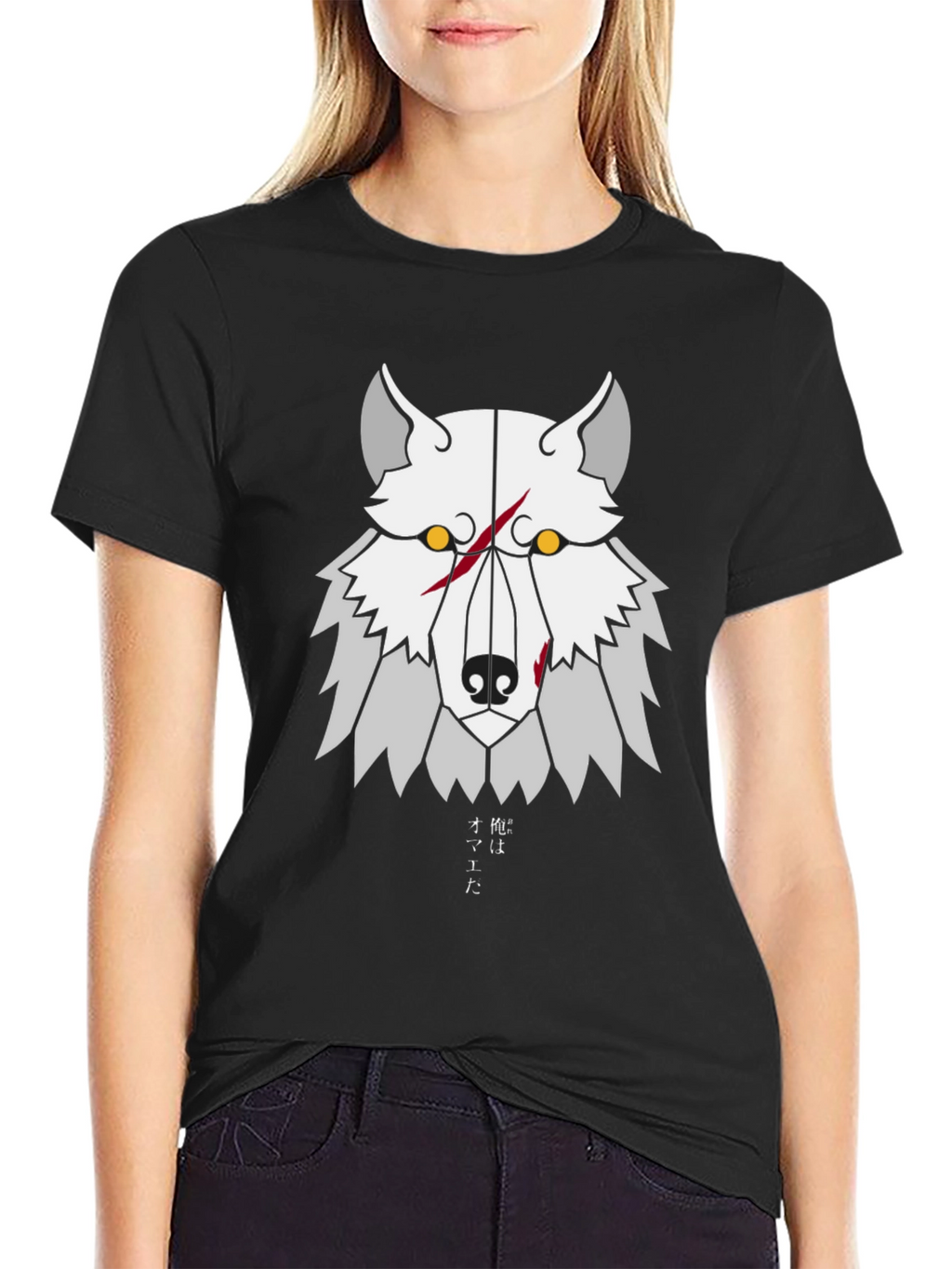 Geometric Wolf Graphic Tee - Anime Style