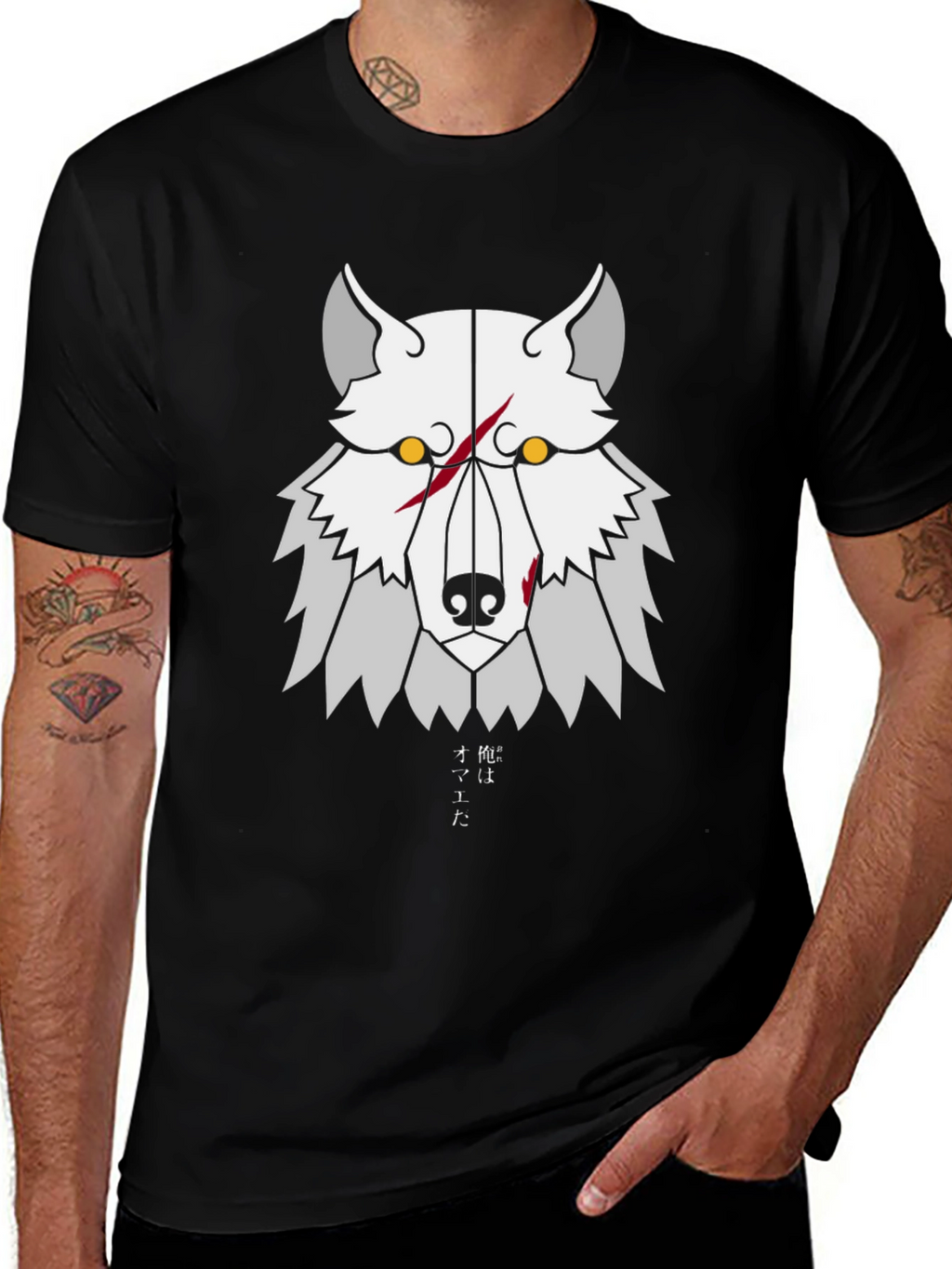 Geometric Wolf Graphic Tee - Anime Style