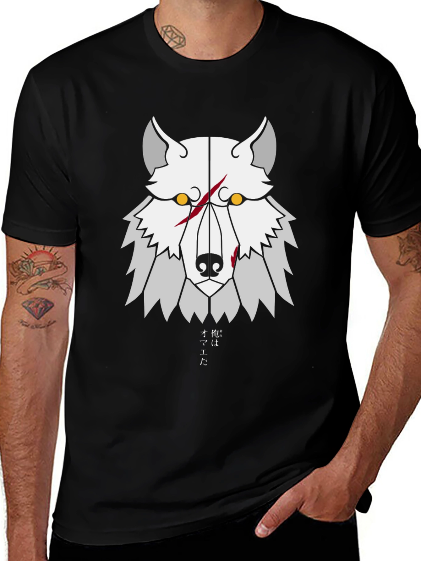 Geometric Wolf Graphic Tee - Anime Style