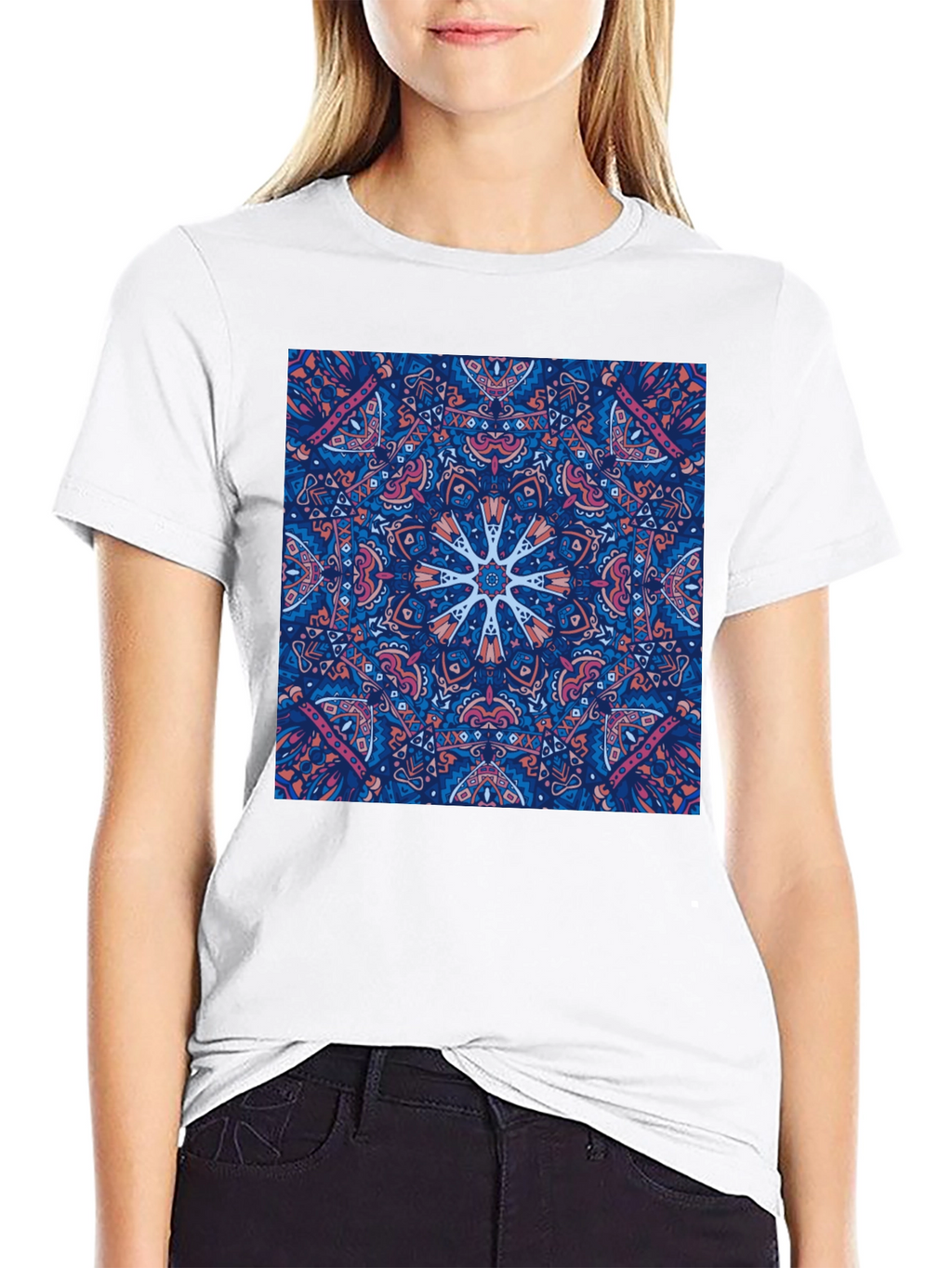 Black Tee with Psychedelic Mandala Design