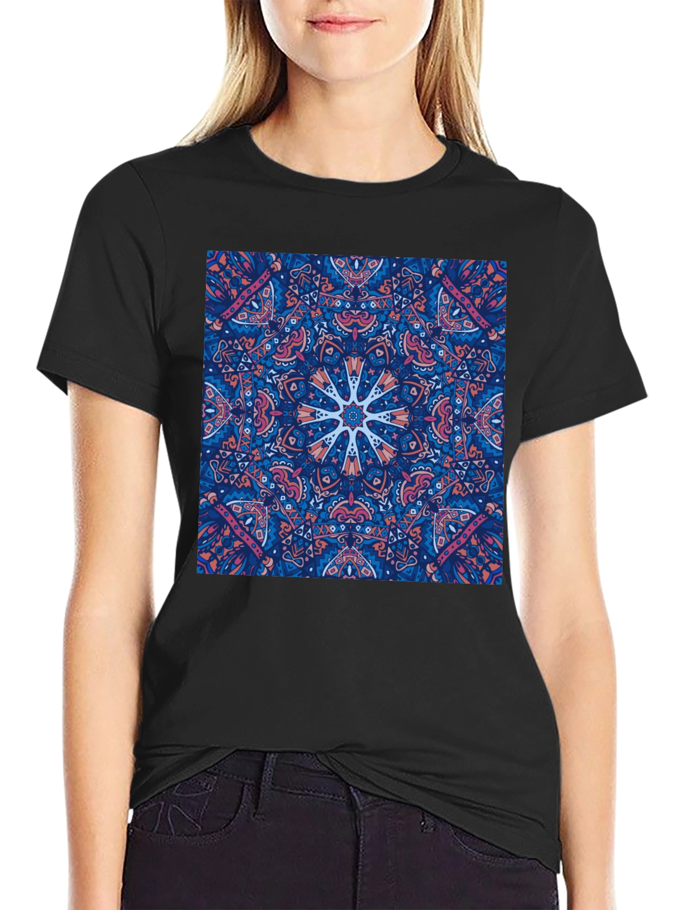 Black Tee with Psychedelic Mandala Design