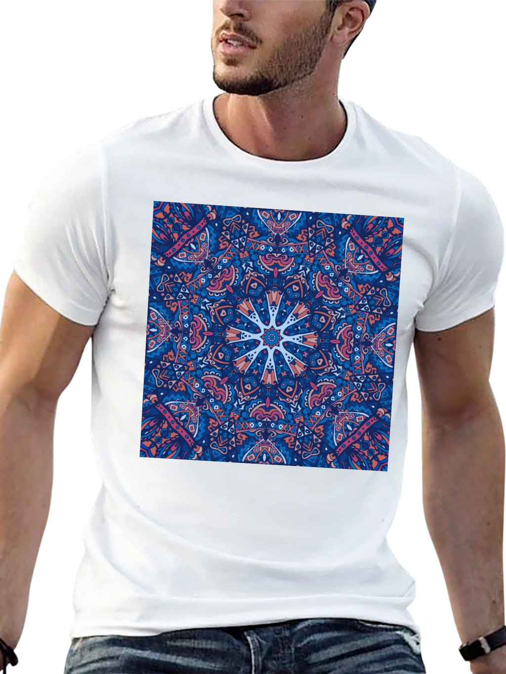 Black Tee with Psychedelic Mandala Design