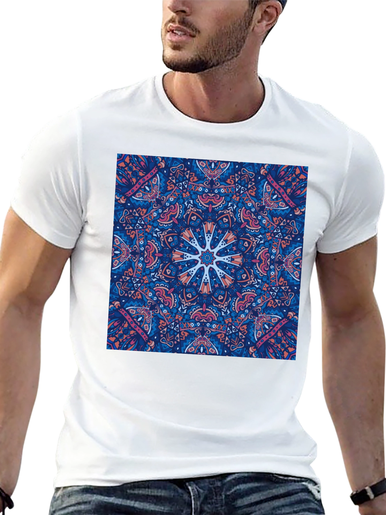 Black Tee with Psychedelic Mandala Design