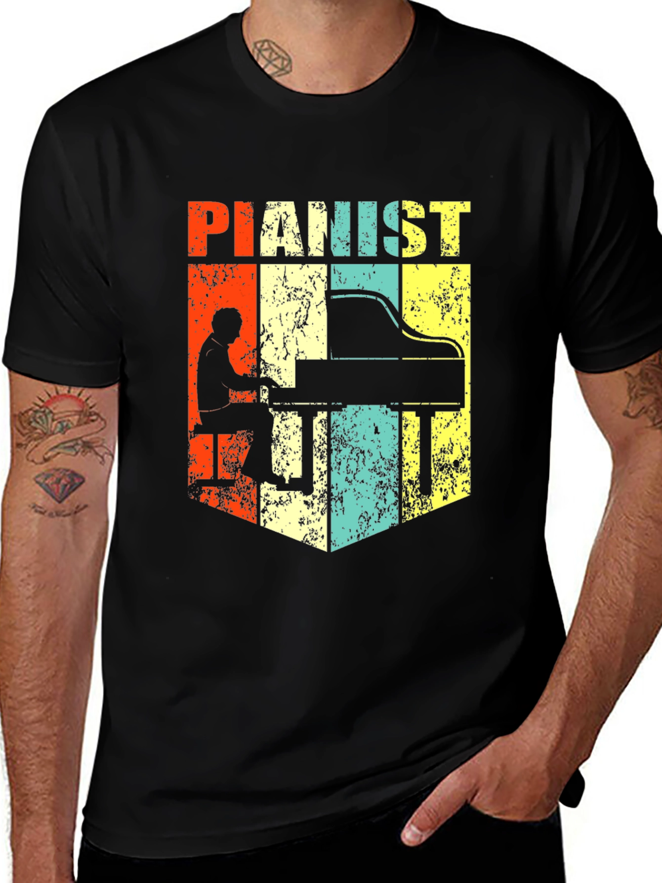 Vintage Pianist Graphic T-Shirt - Retro Music Lover Tee